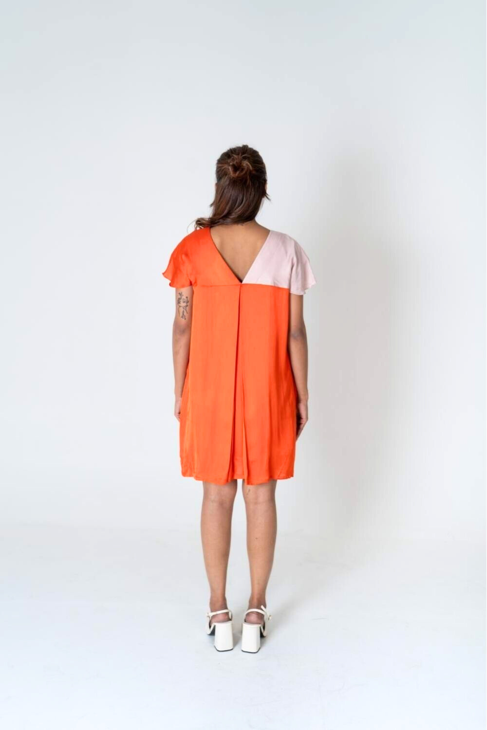 Orange-Pink Color-Block Short Dress