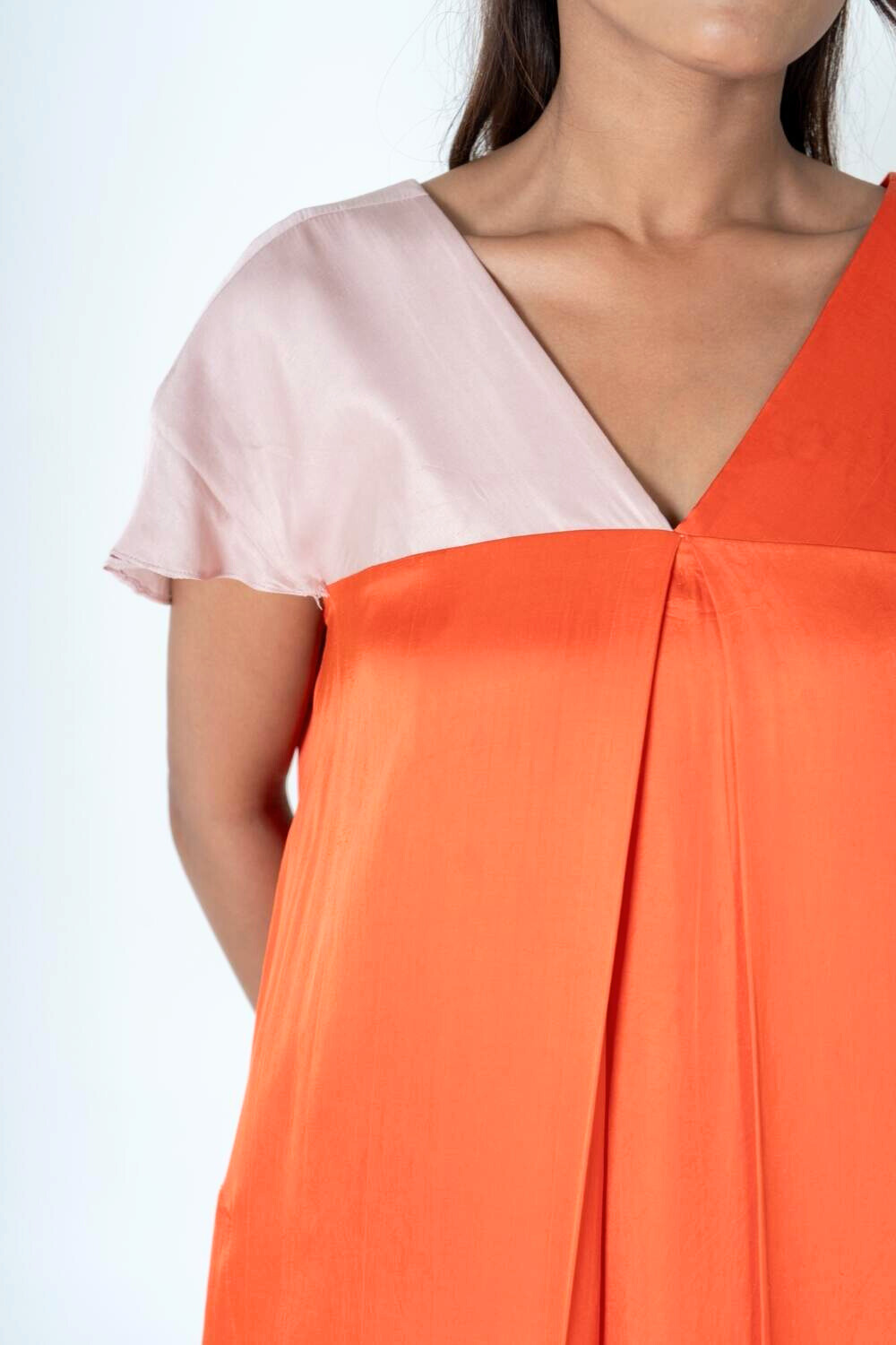 Orange-Pink Color-Block Short Dress