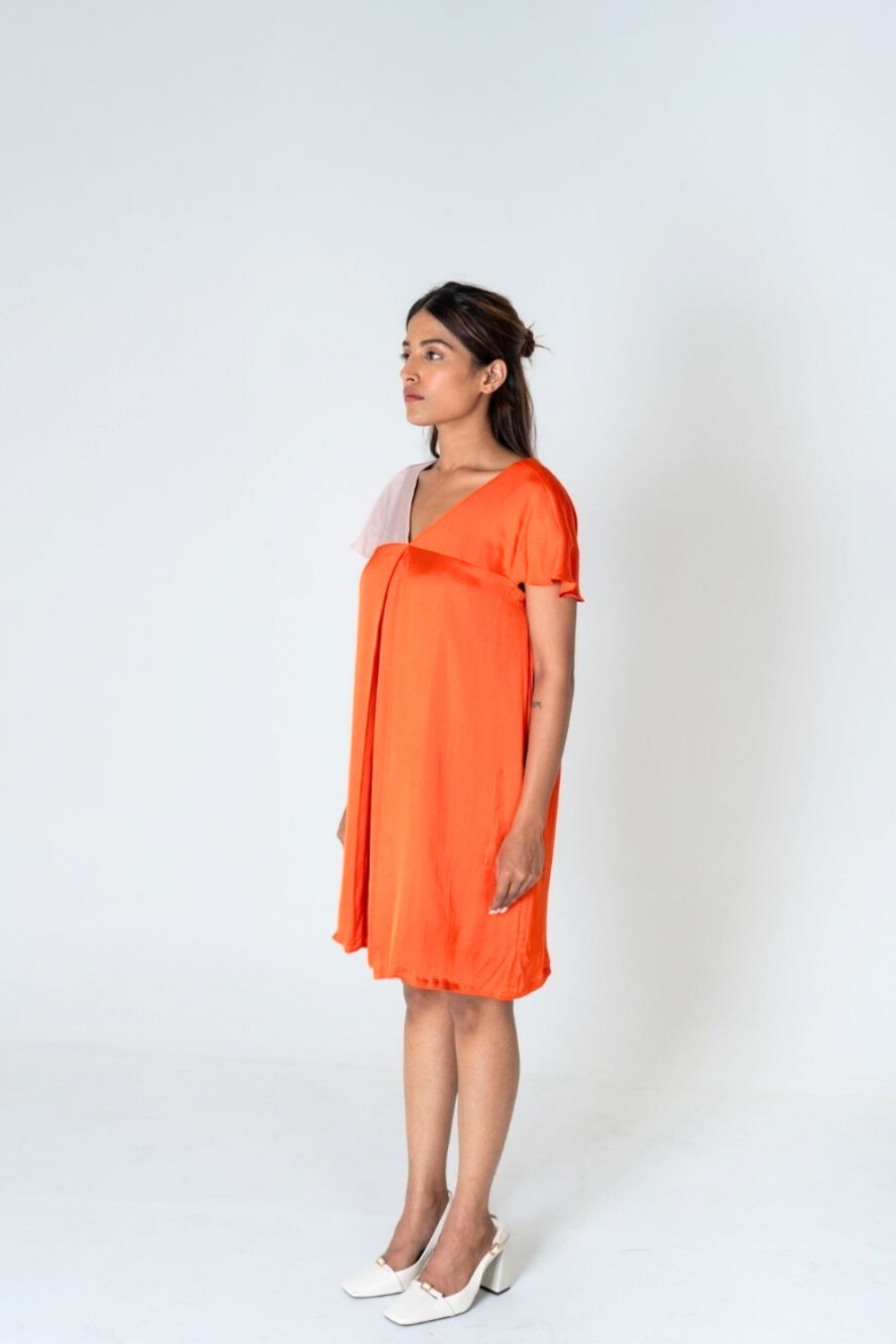 Orange-Pink Color-Block Short Dress