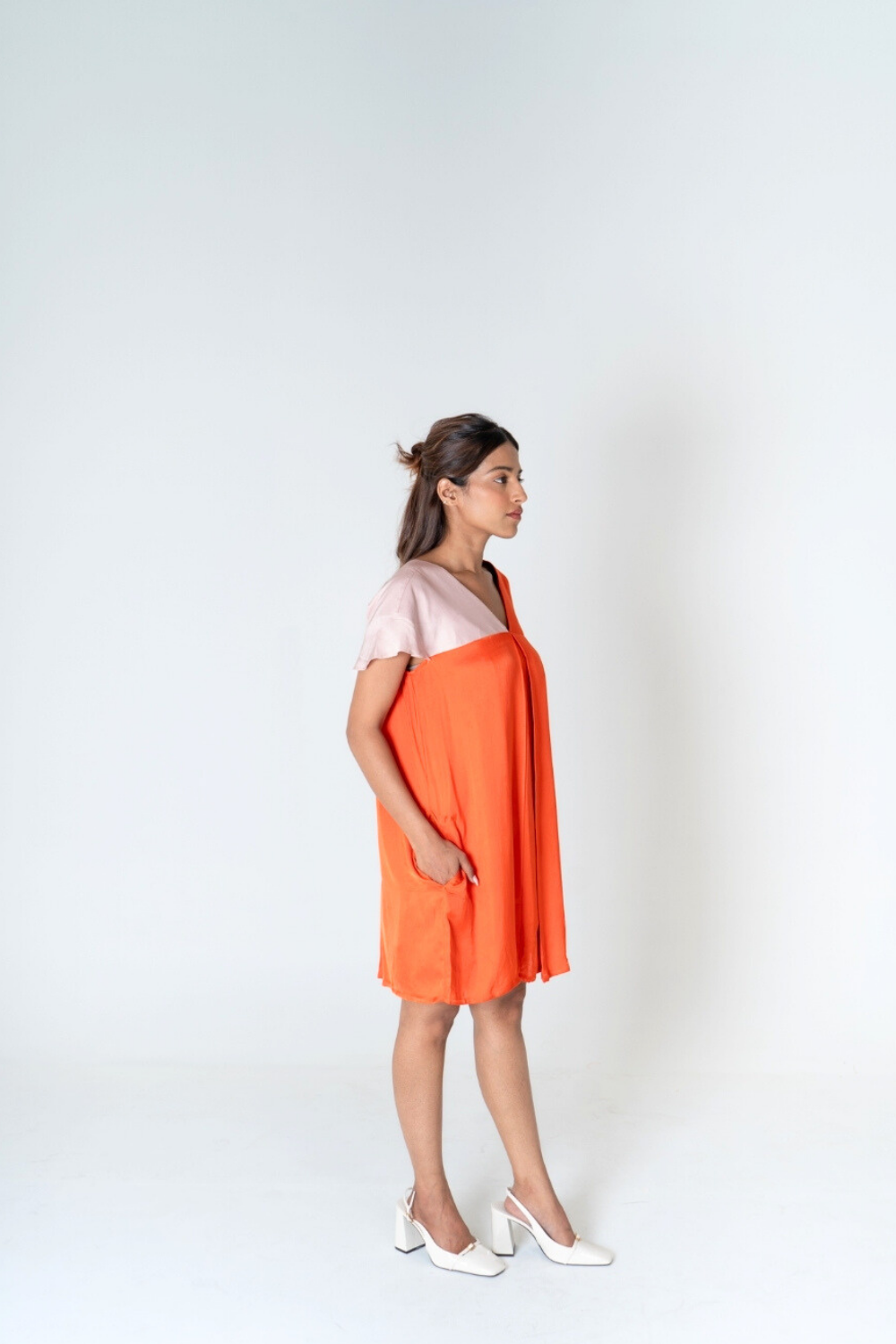 Orange-Pink Color-Block Short Dress