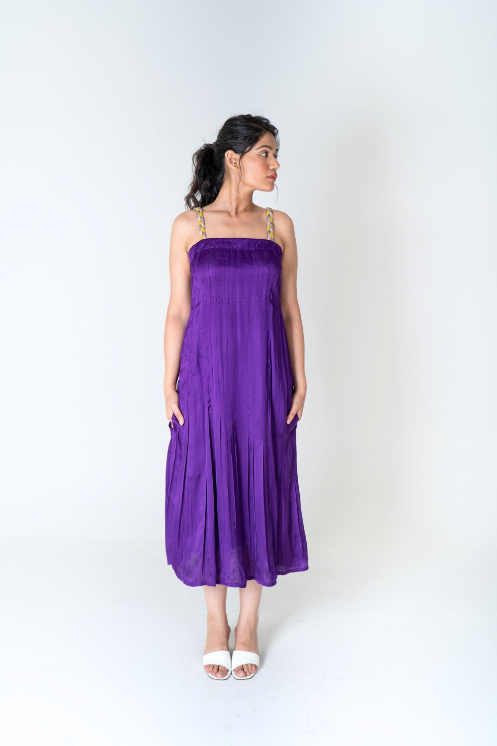 Color-Blocked Braided Sleeveless Purple Maxi Dress