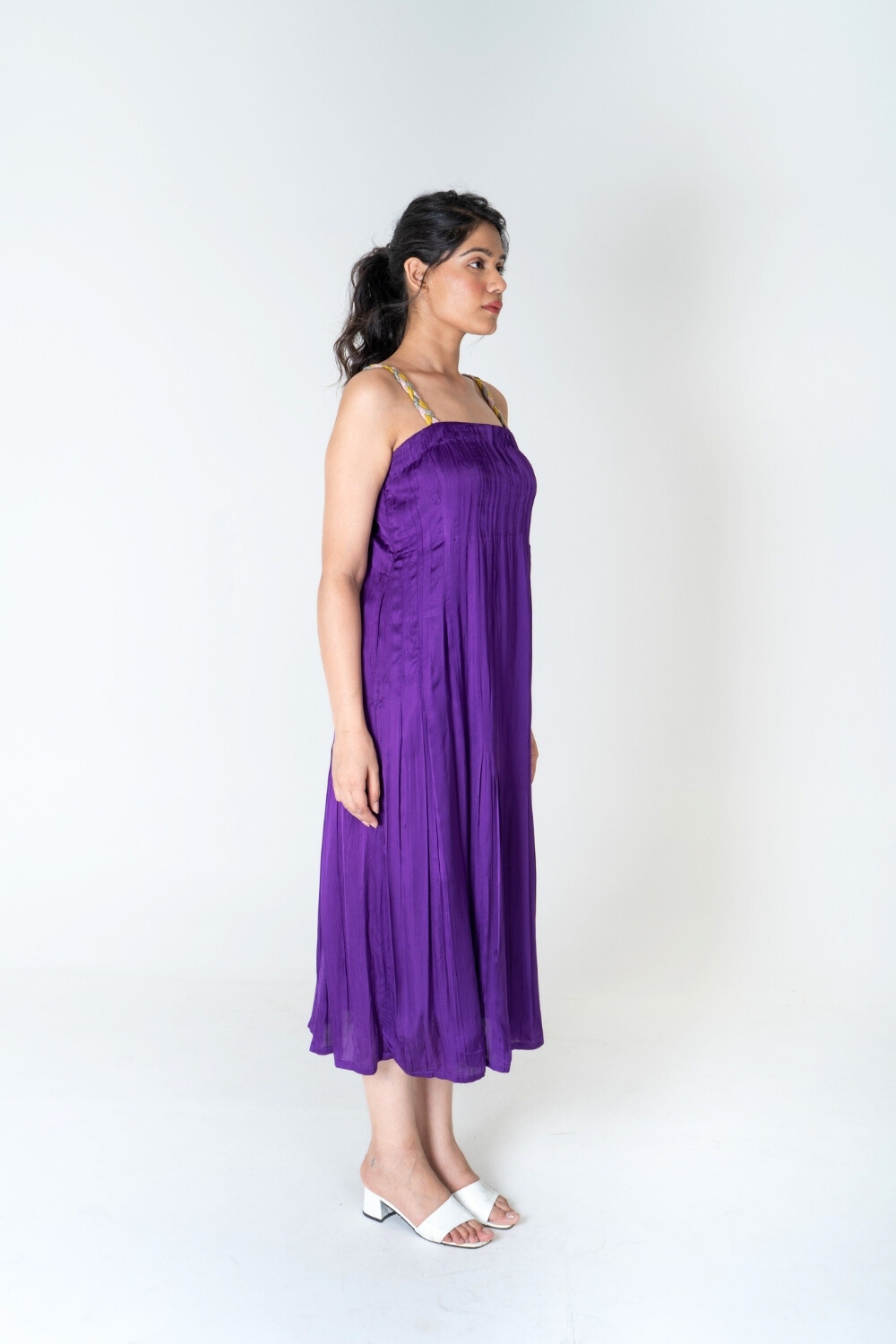 Color-Blocked Braided Sleeveless Purple Maxi Dress