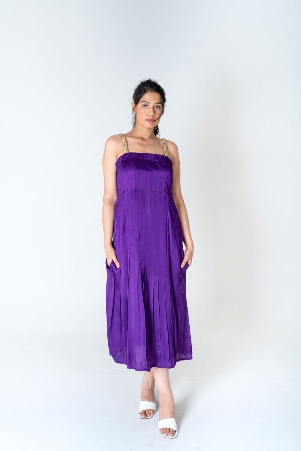 Color-Blocked Braided Sleeveless Purple Maxi Dress
