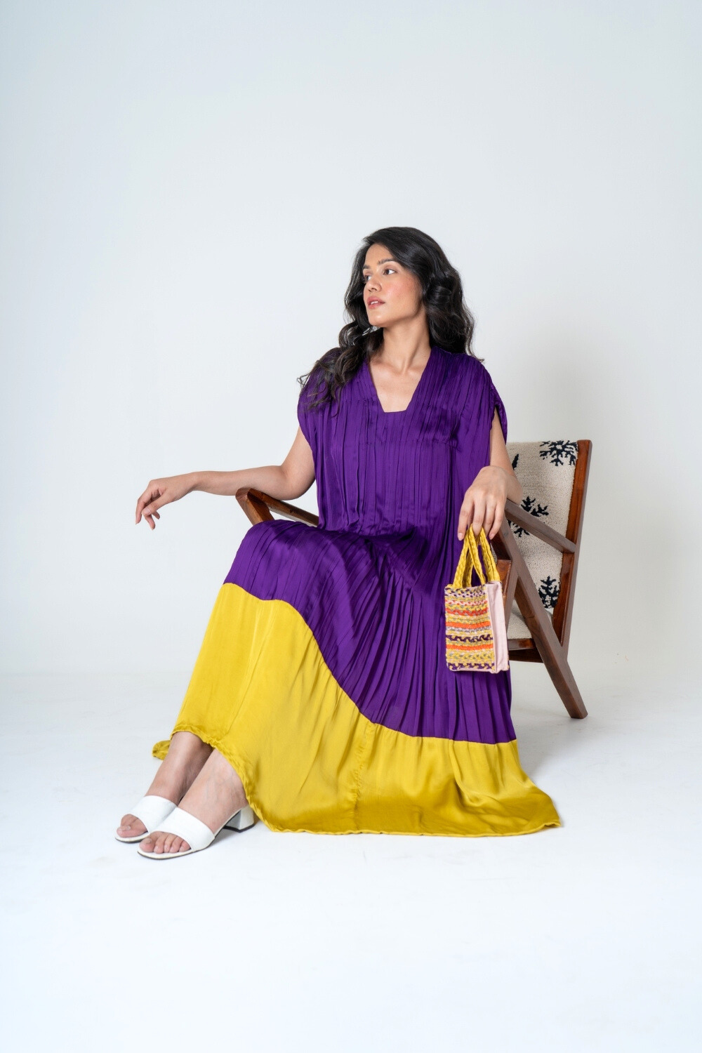 Purple-Yellow Color-Blocked Dress