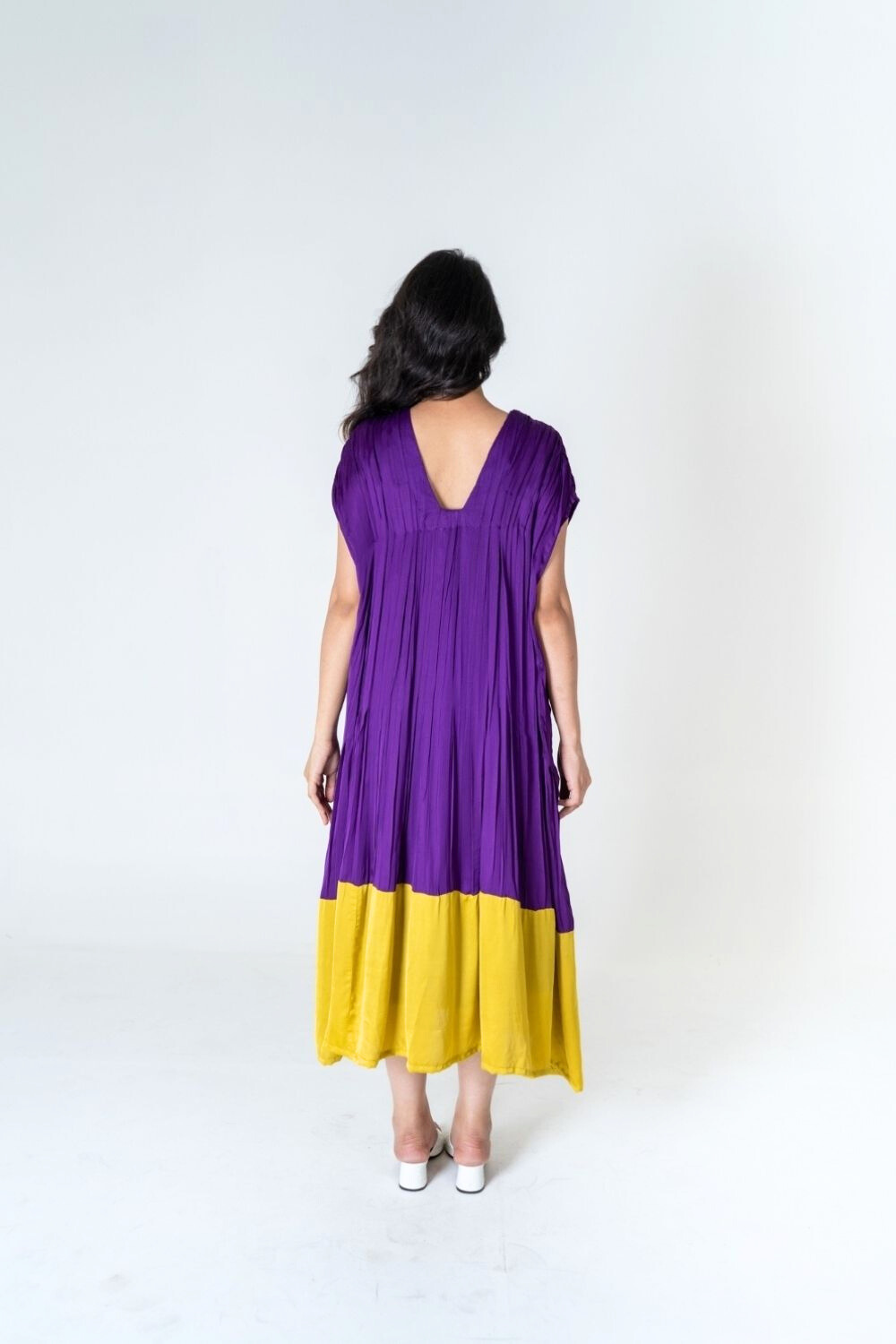 Purple-Yellow Color-Blocked Dress