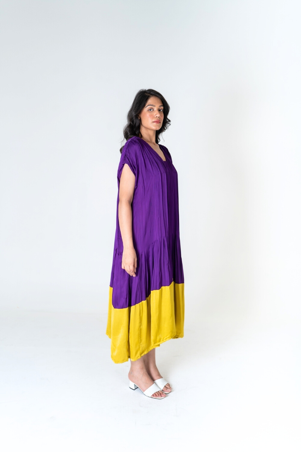 Purple-Yellow Color-Blocked Dress