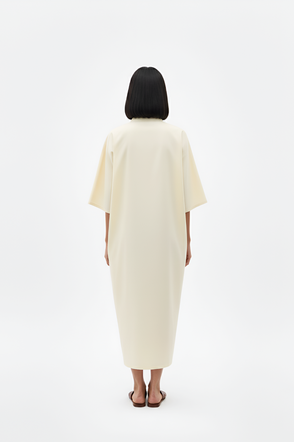 Ivory-Mango Yellow Pintucks Dress