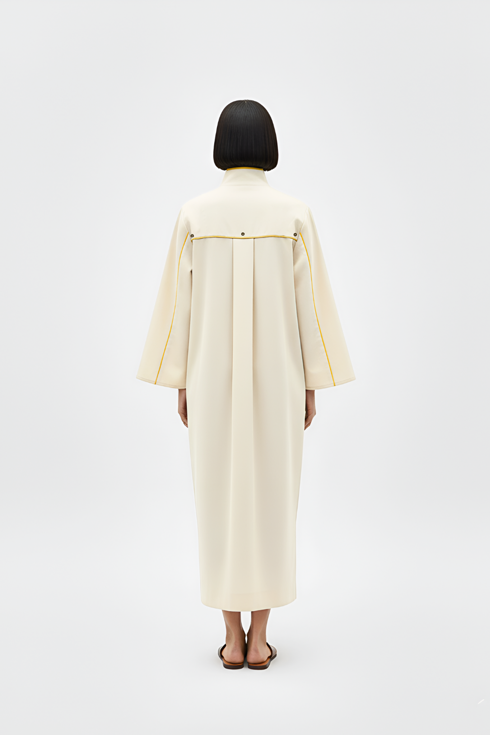 Ivory-Mango Yellow Collared Stripe Dress