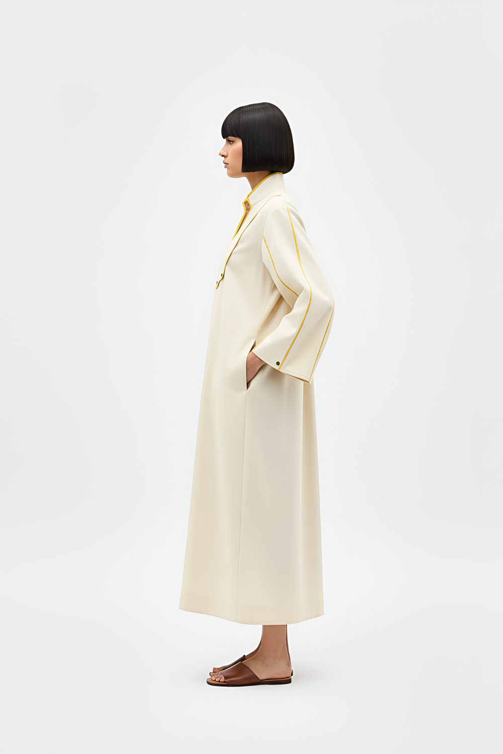 Ivory-Mango Yellow Collared Stripe Dress