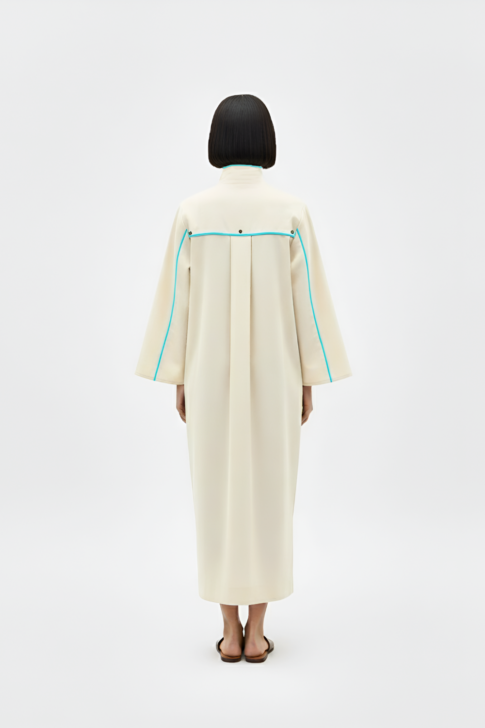 Ivory-Tiffany Blue Collared Stripe Dress