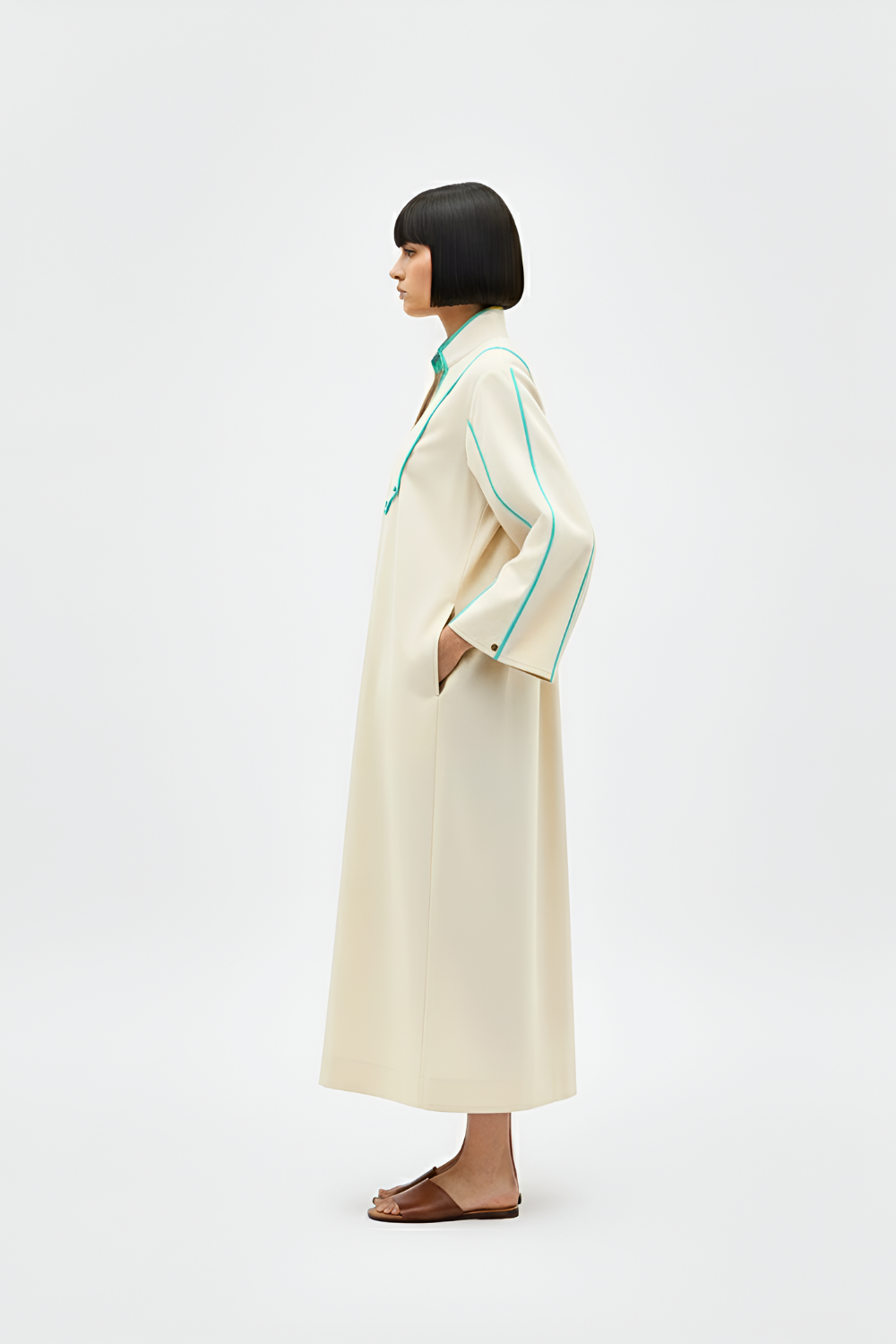 Ivory-Tiffany Blue Collared Stripe Dress