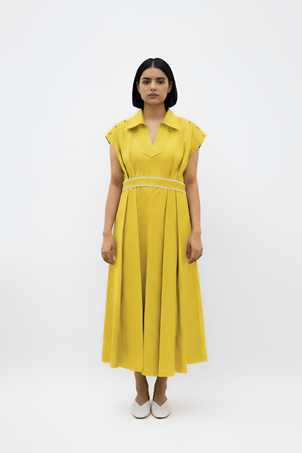 Mango Yellow-Ivory Skater Dress