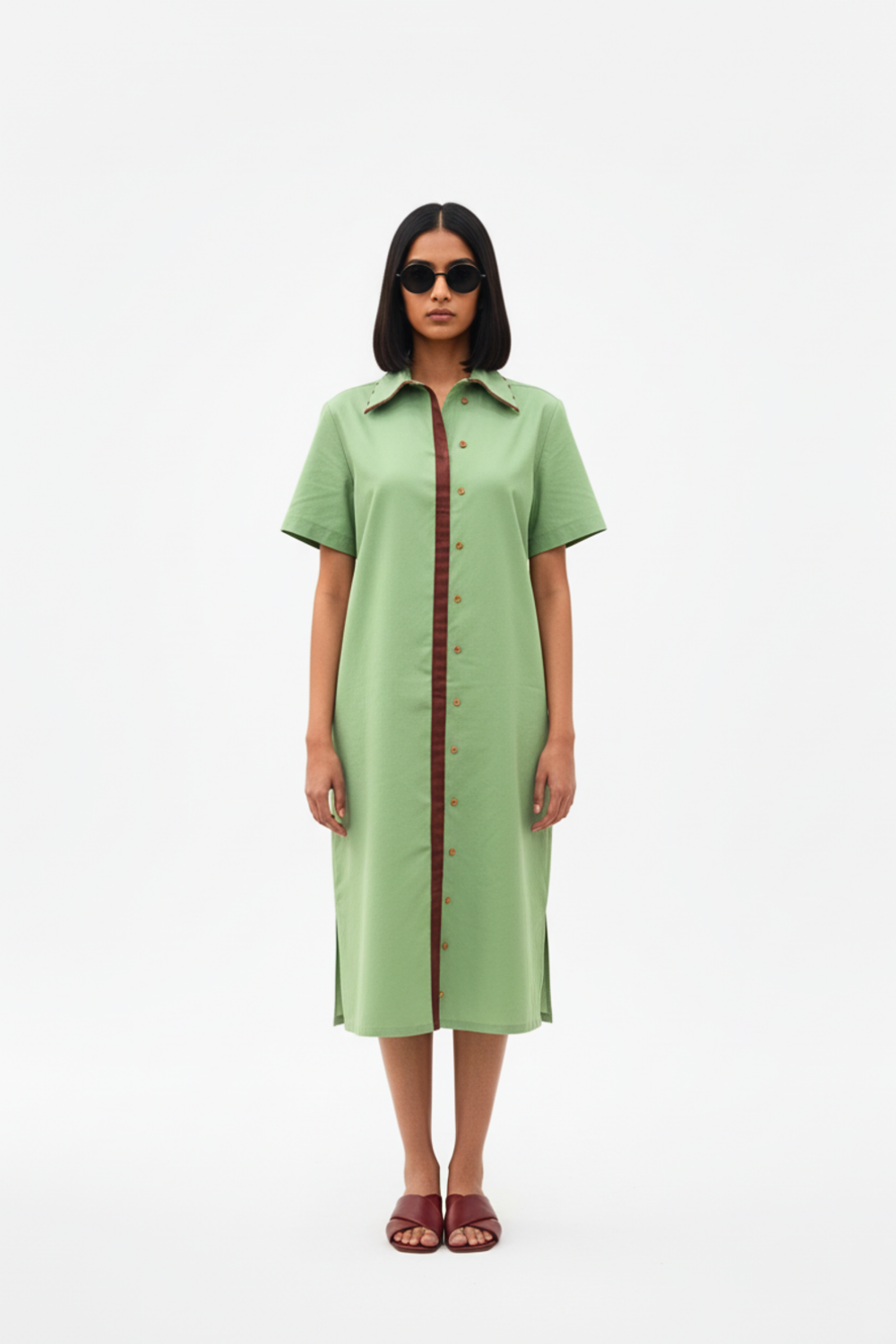 Asparagus Green-Tuscan Red Shirt Dress