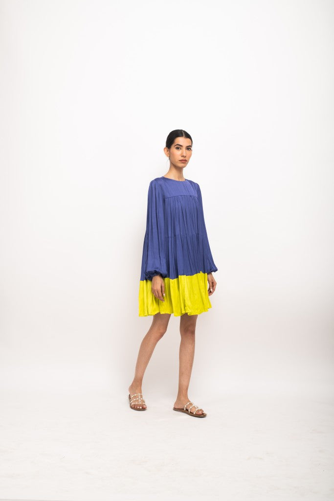 Blue Neon Gather Short Dress