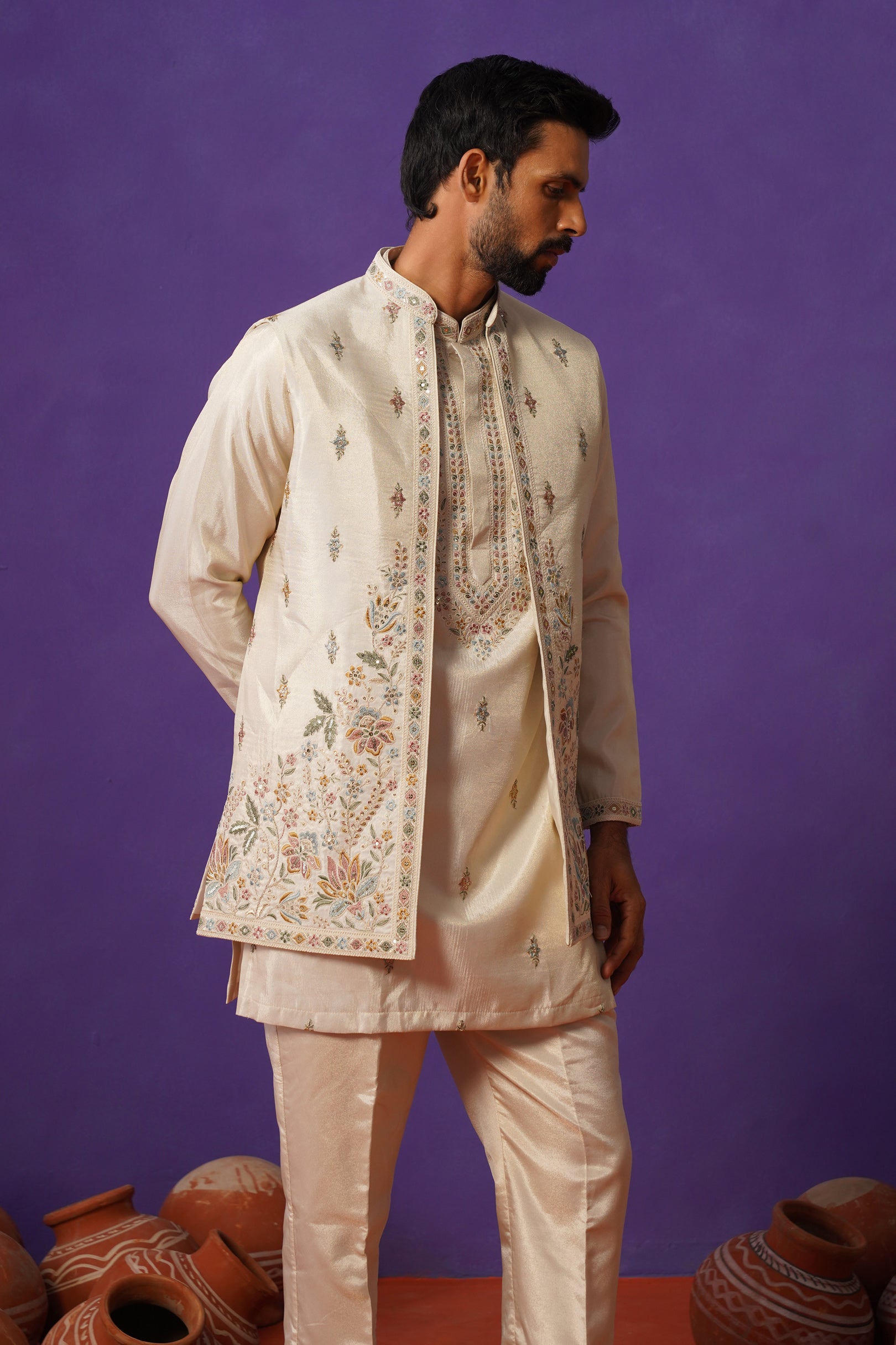 KIAAN IVORY SHORT KURTA JACKET SET