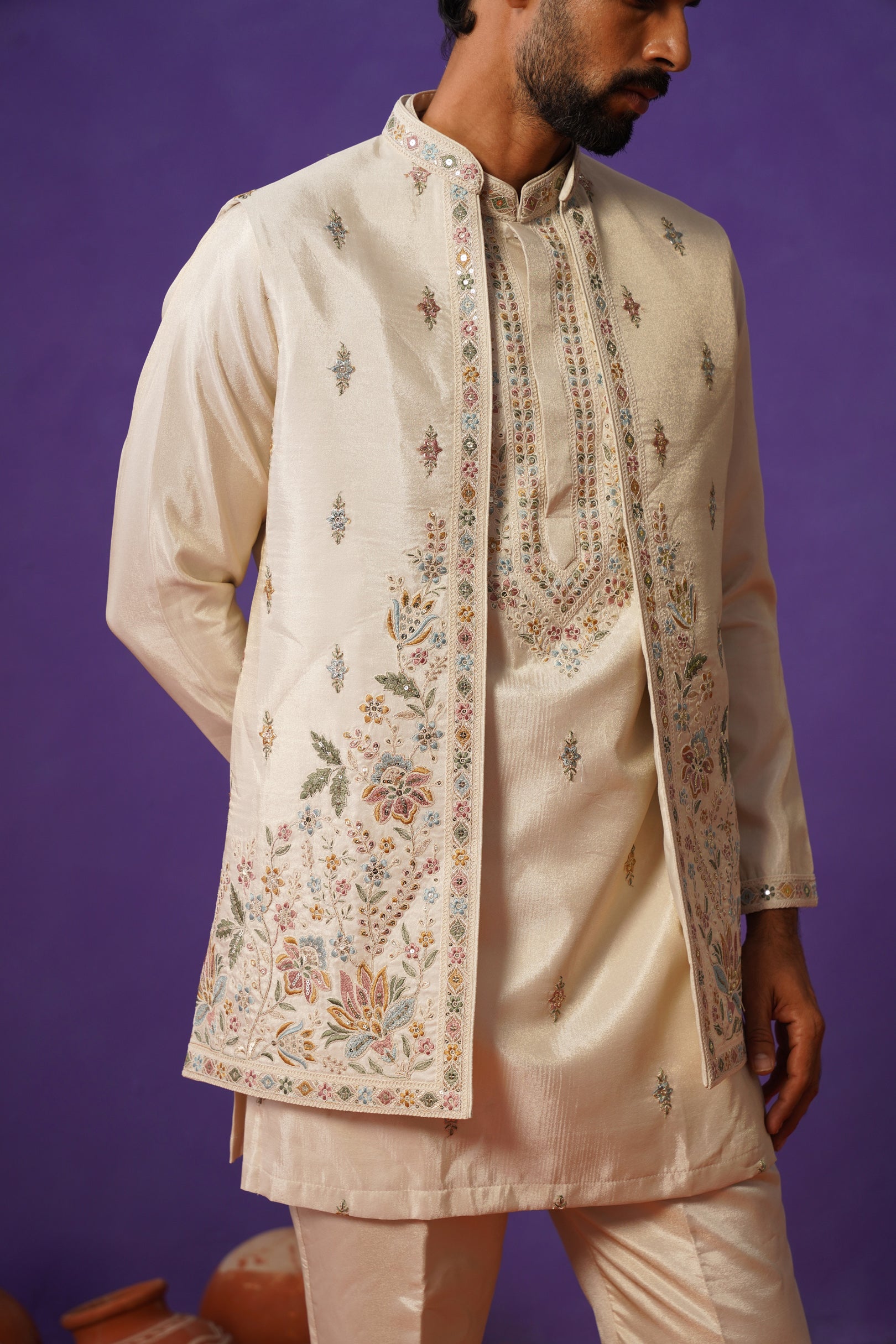 KIAAN IVORY SHORT KURTA JACKET SET