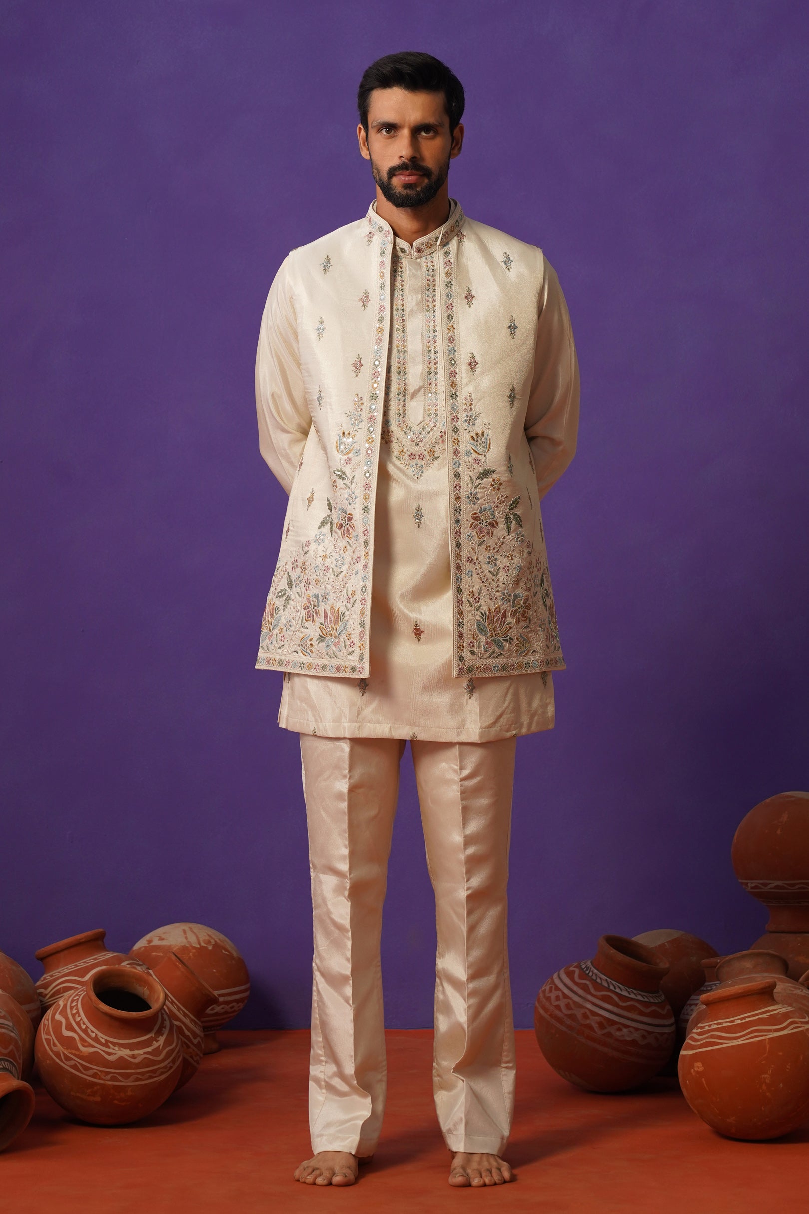 KIAAN IVORY SHORT KURTA JACKET SET
