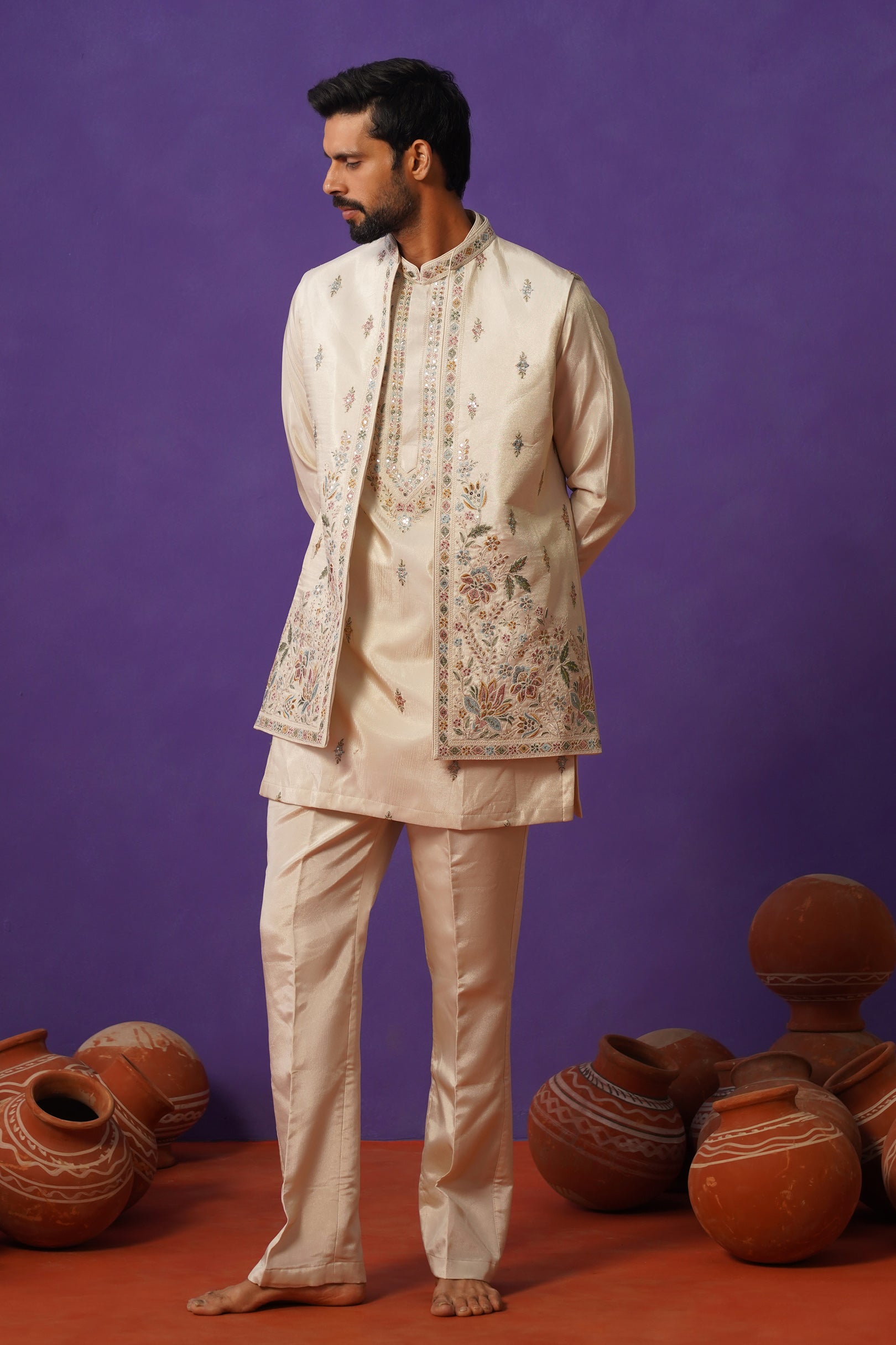 KIAAN IVORY SHORT KURTA JACKET SET