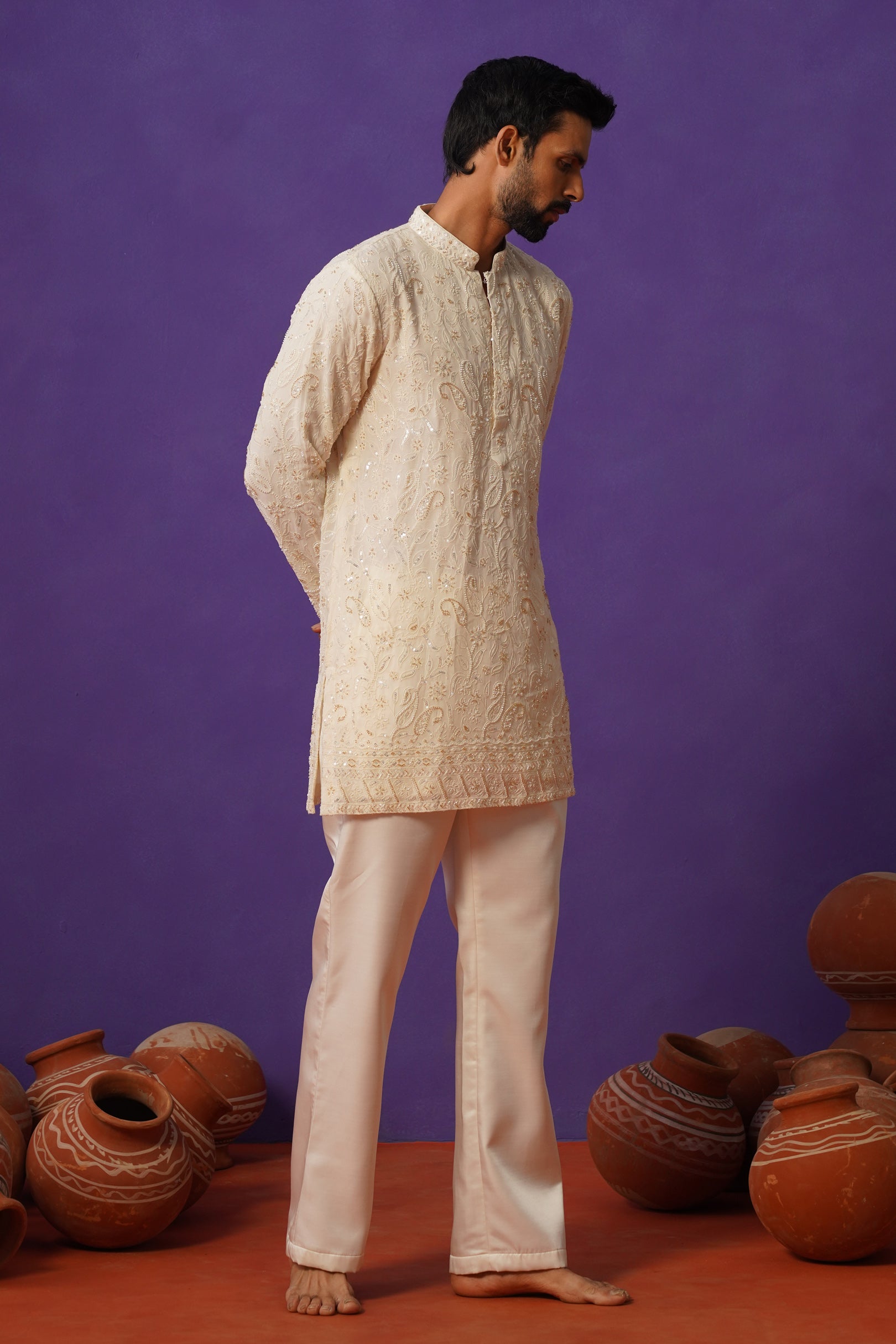 SHEHZAADA IVORY SHORT KURTA SET
