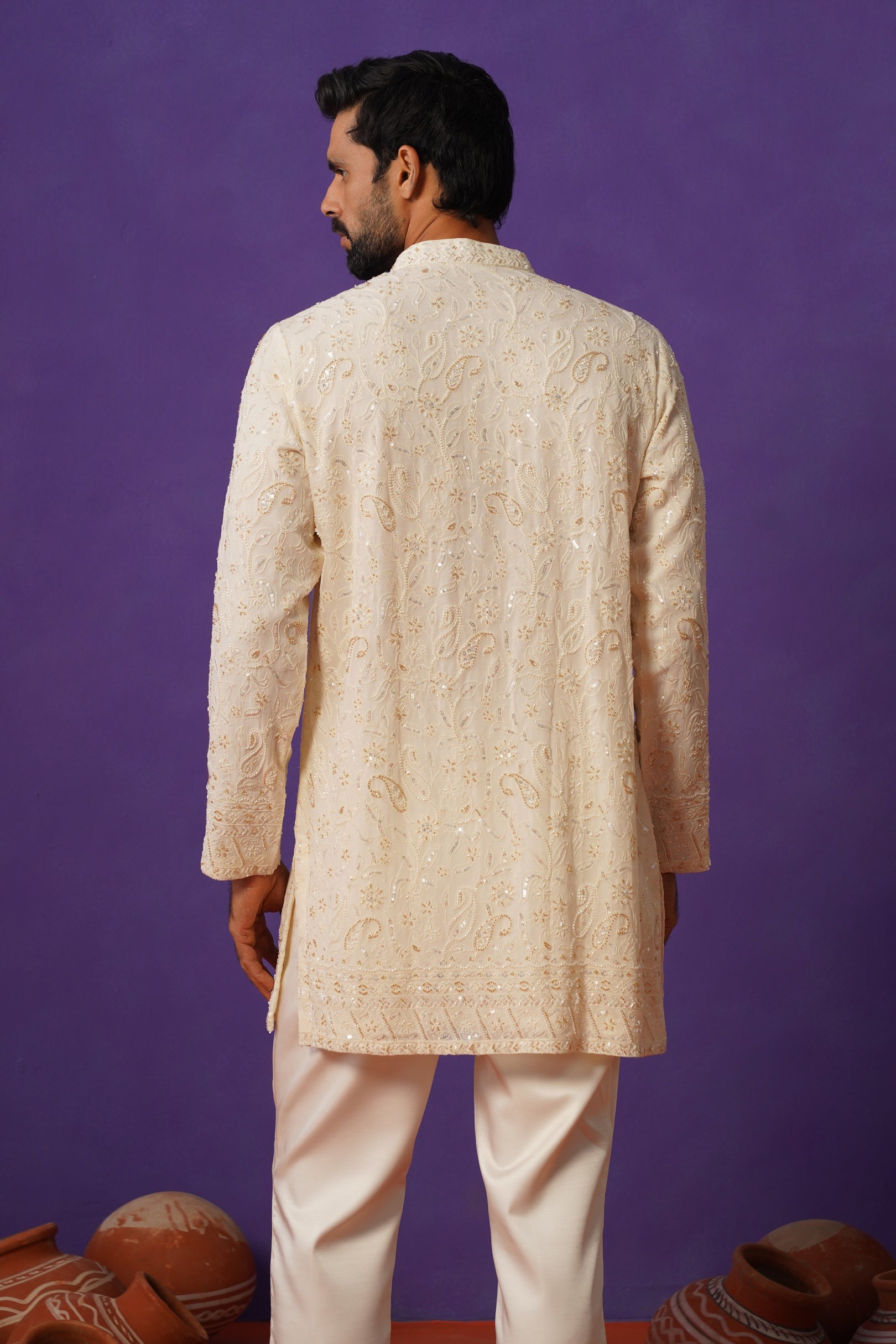 SHEHZAADA IVORY SHORT KURTA SET