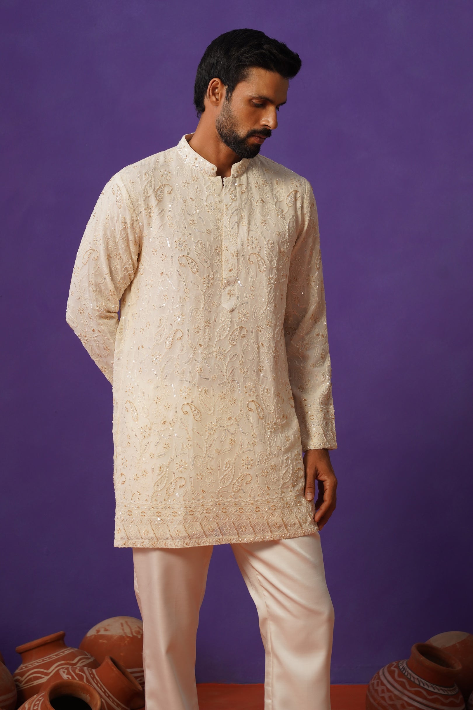 SHEHZAADA IVORY SHORT KURTA SET