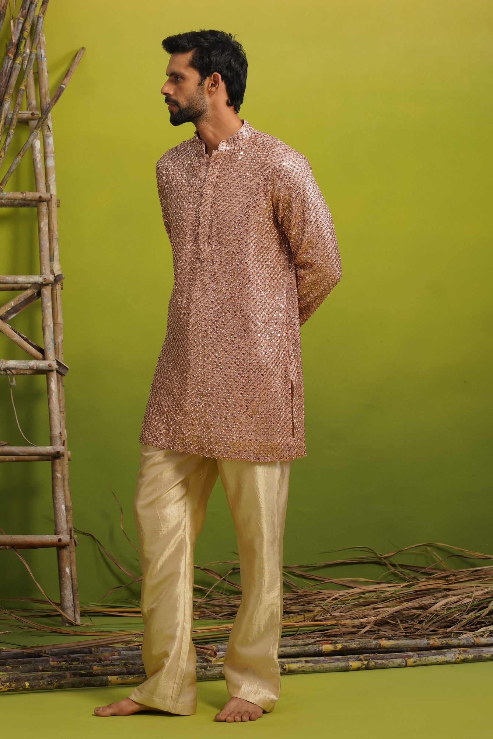 VED CUTDANA PINK SHORT KURTA SET