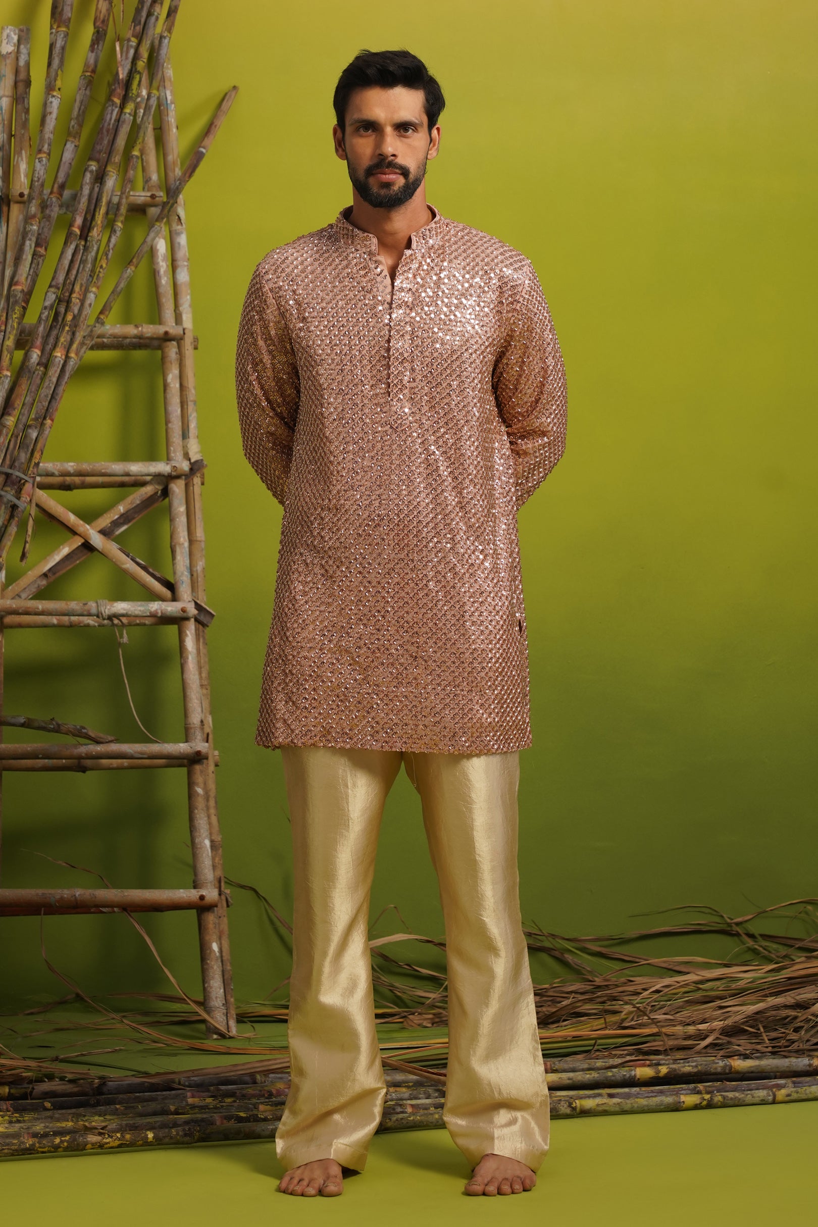 VED CUTDANA PINK SHORT KURTA SET