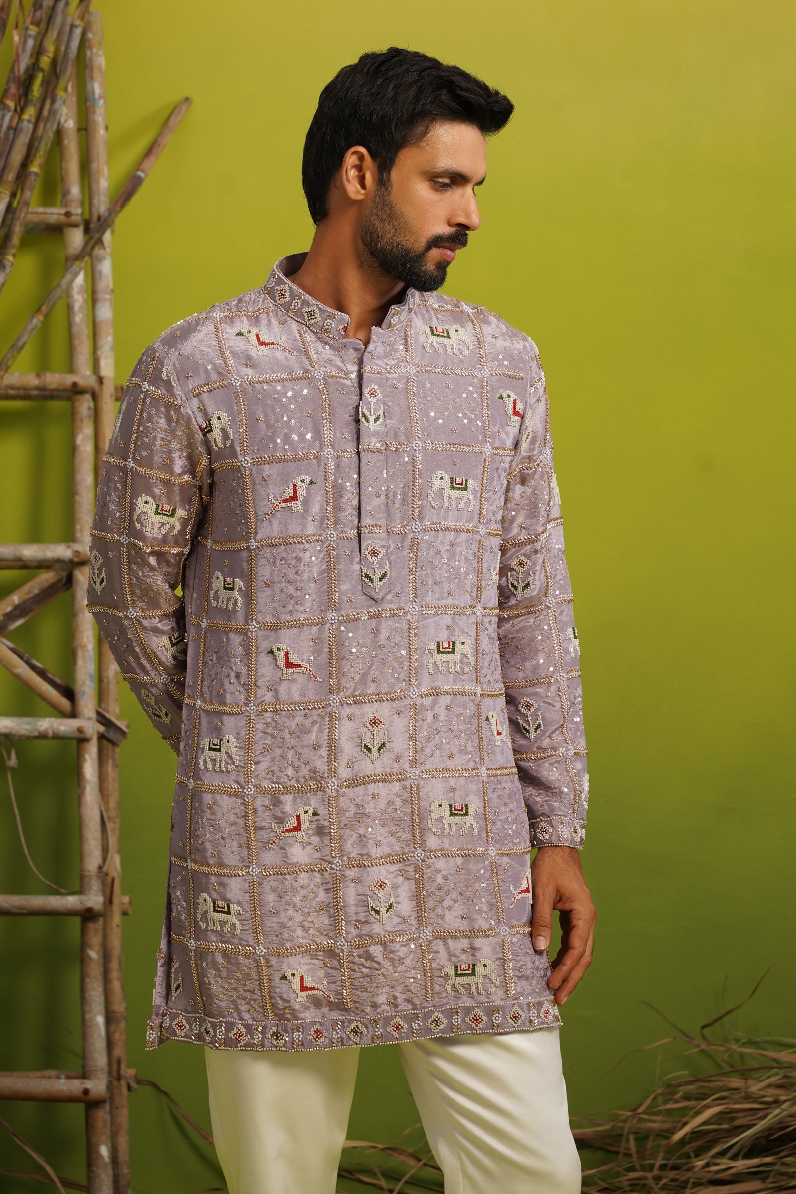 PATOLA LAVENDER SHORT KURTA SET