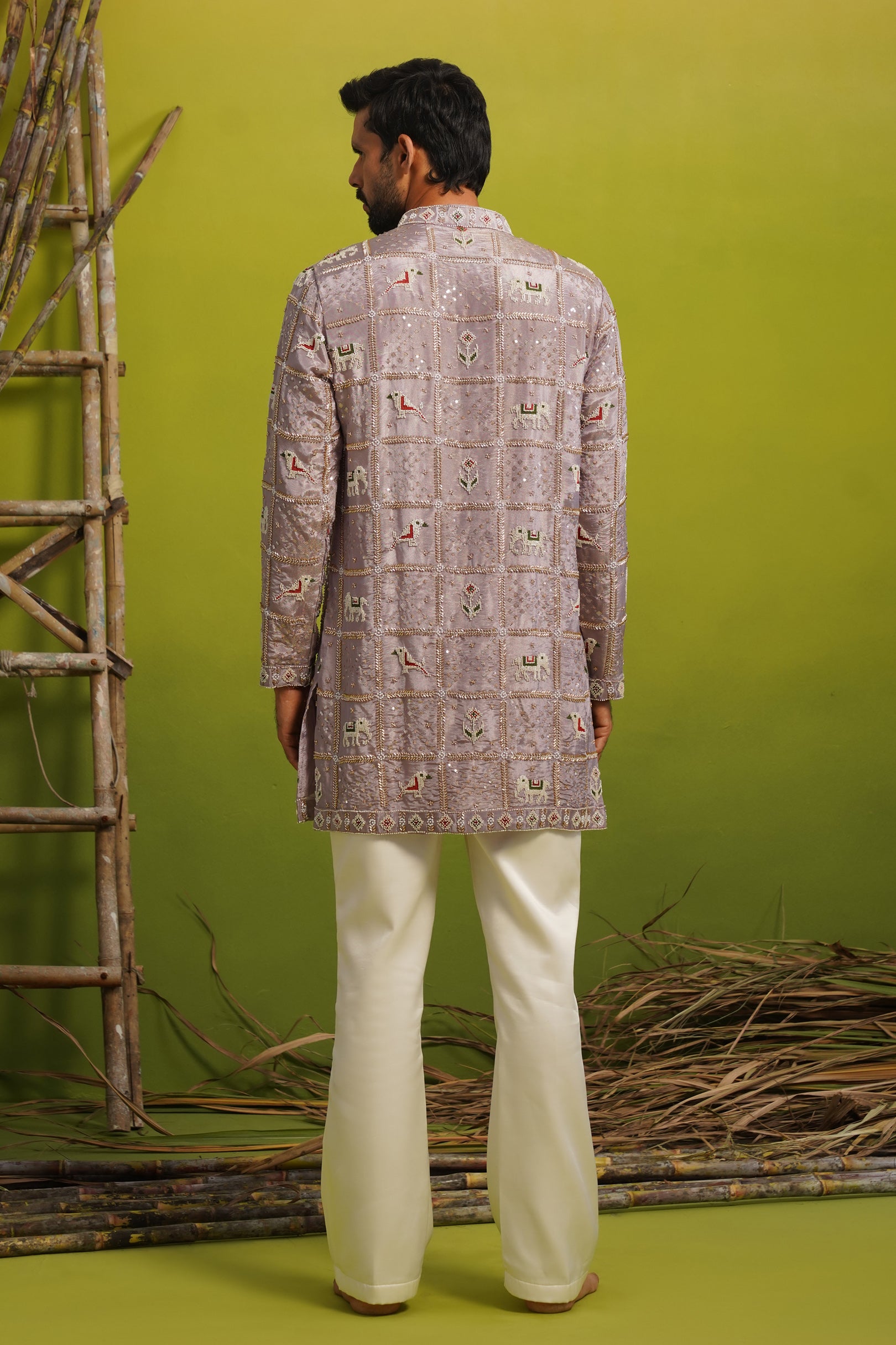 PATOLA LAVENDER SHORT KURTA SET