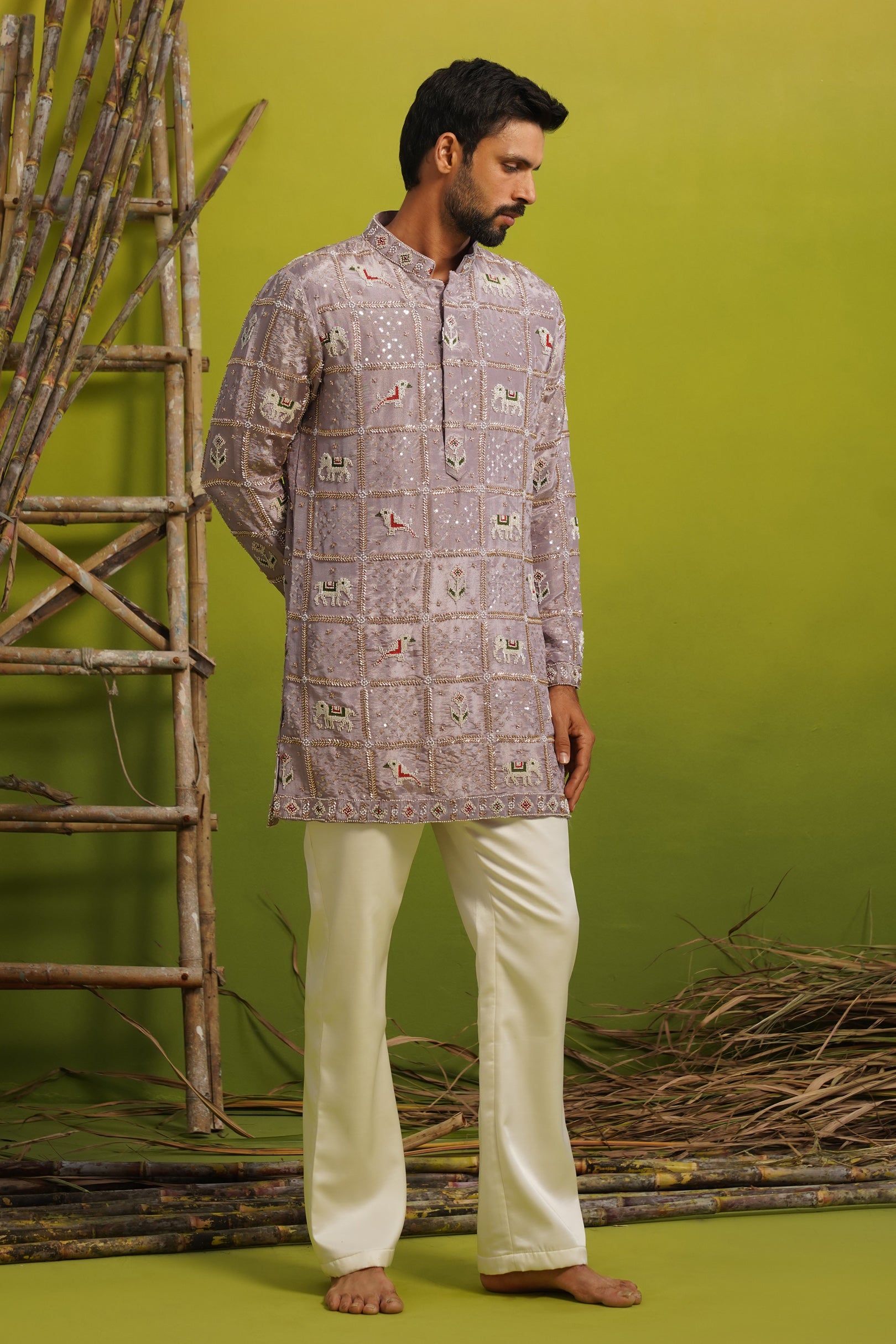 PATOLA LAVENDER SHORT KURTA SET