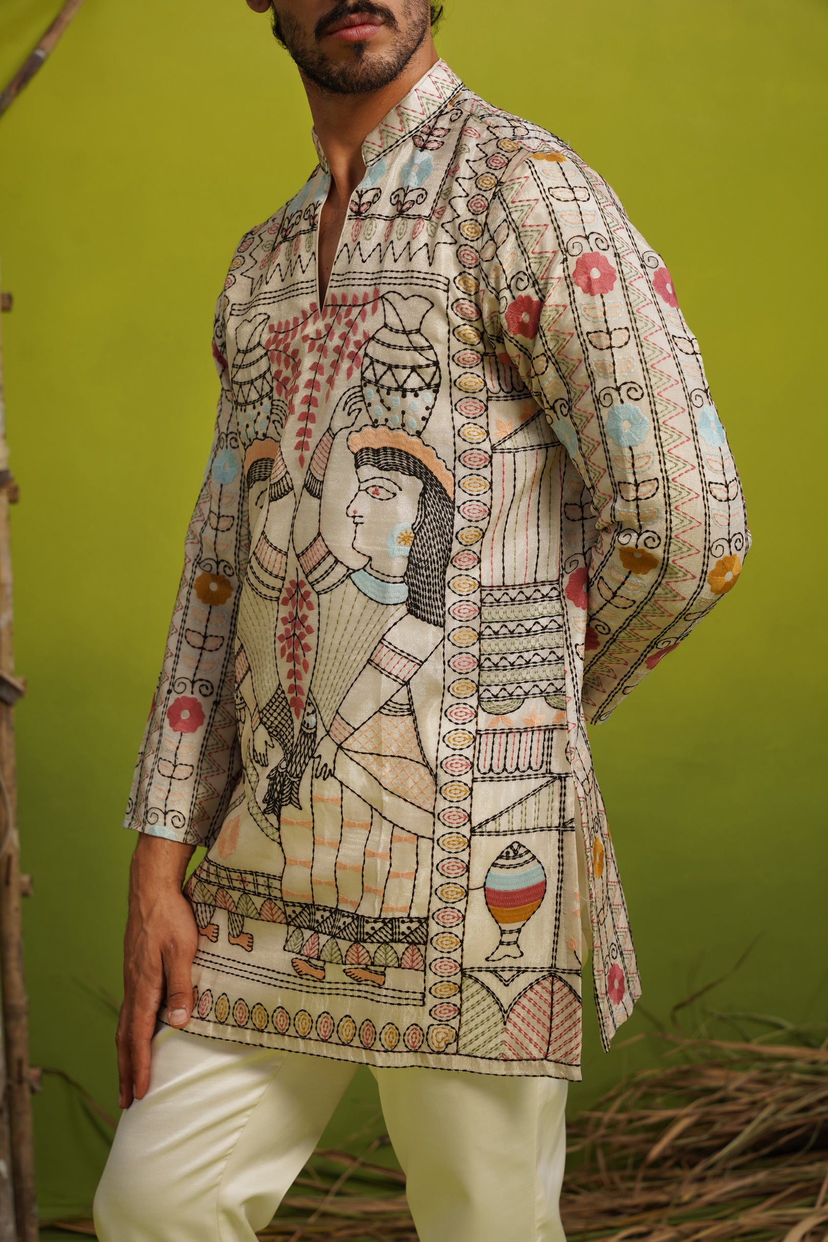 MADHUBAN IVORY SHORT KURTA SET