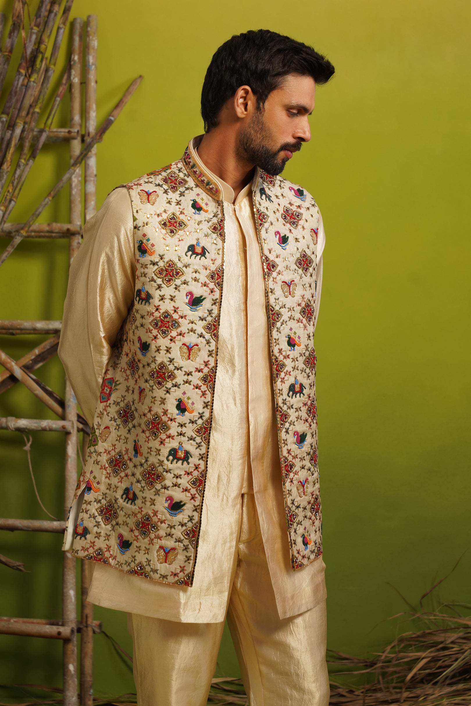 RION GOLDEN SHORT KURTA JACKET SET