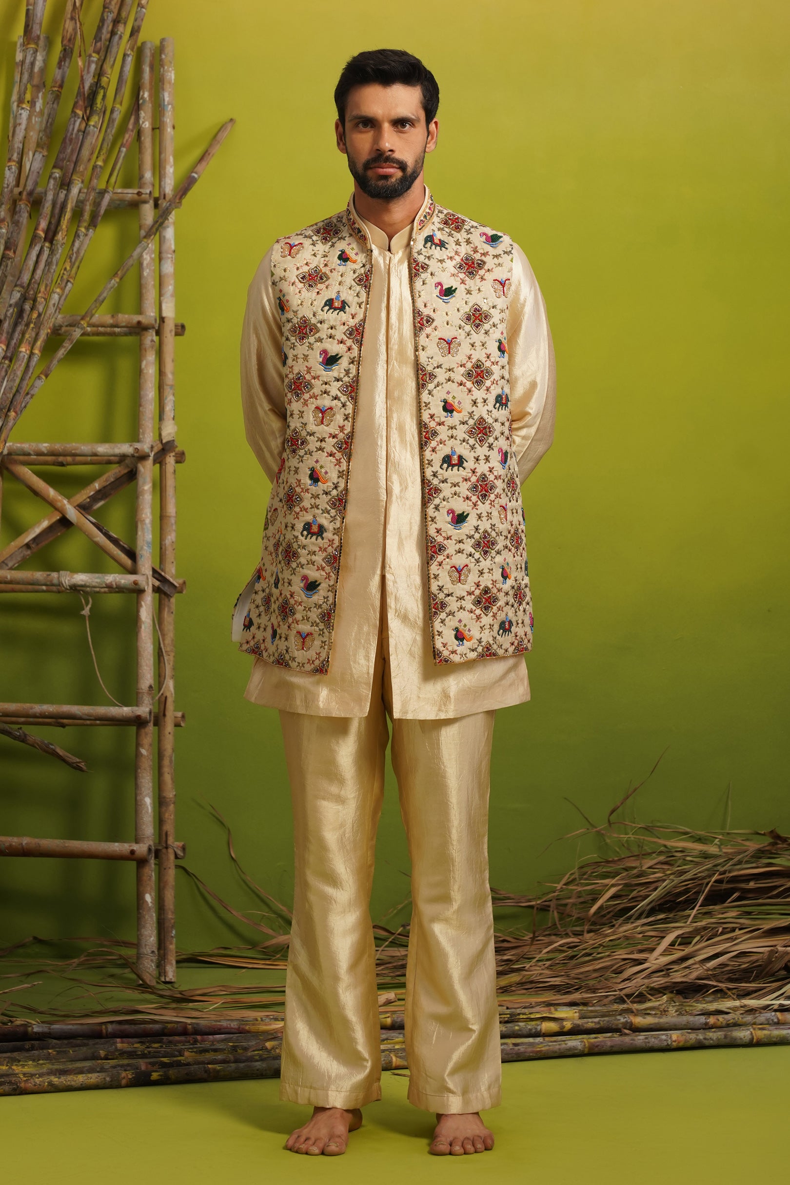 RION GOLDEN SHORT KURTA JACKET SET