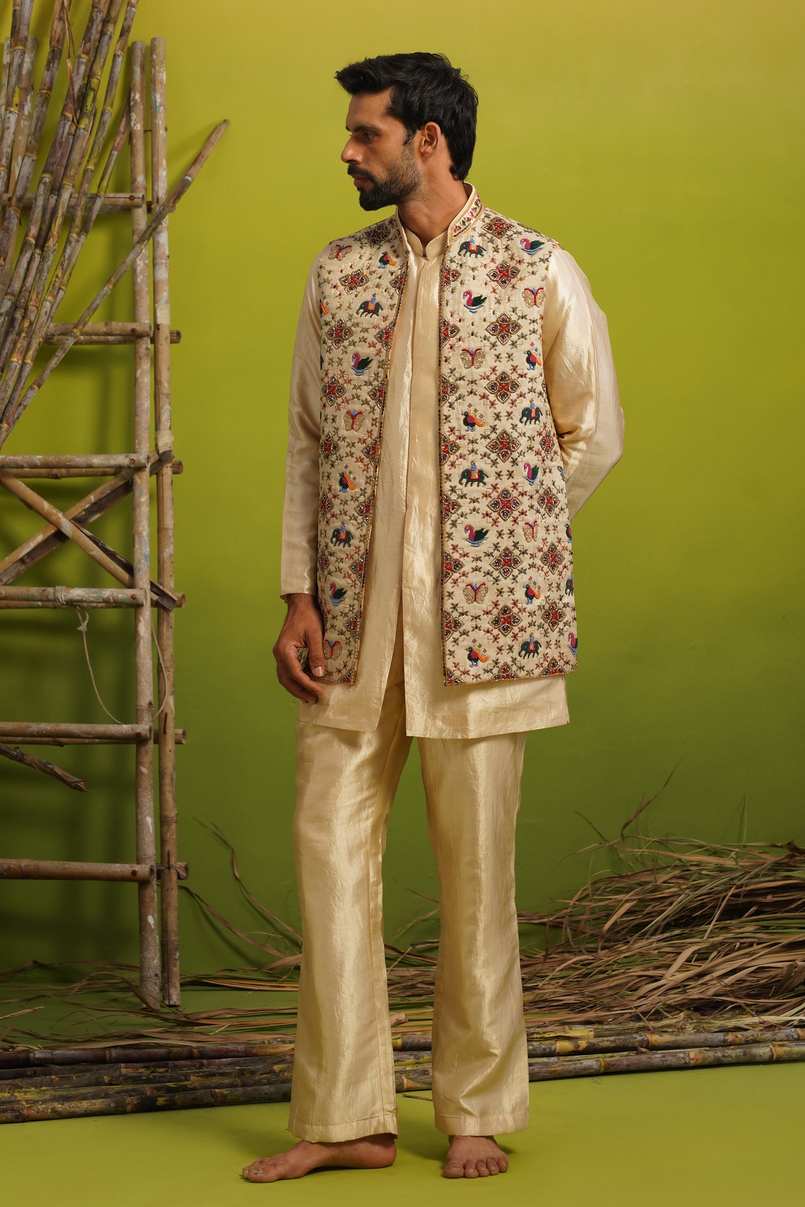 RION GOLDEN SHORT KURTA JACKET SET