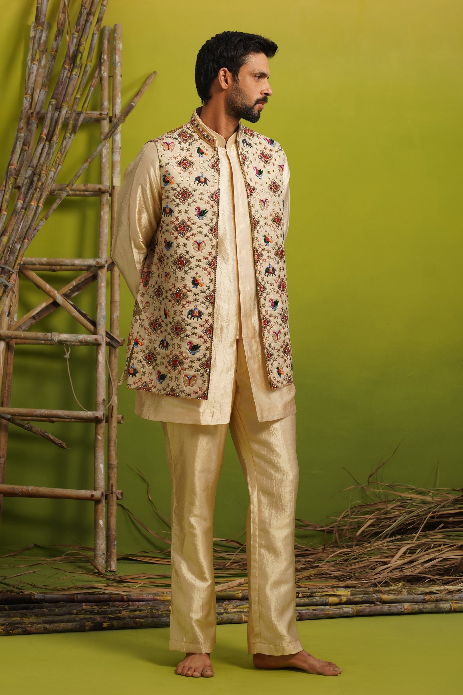 RION GOLDEN SHORT KURTA JACKET SET