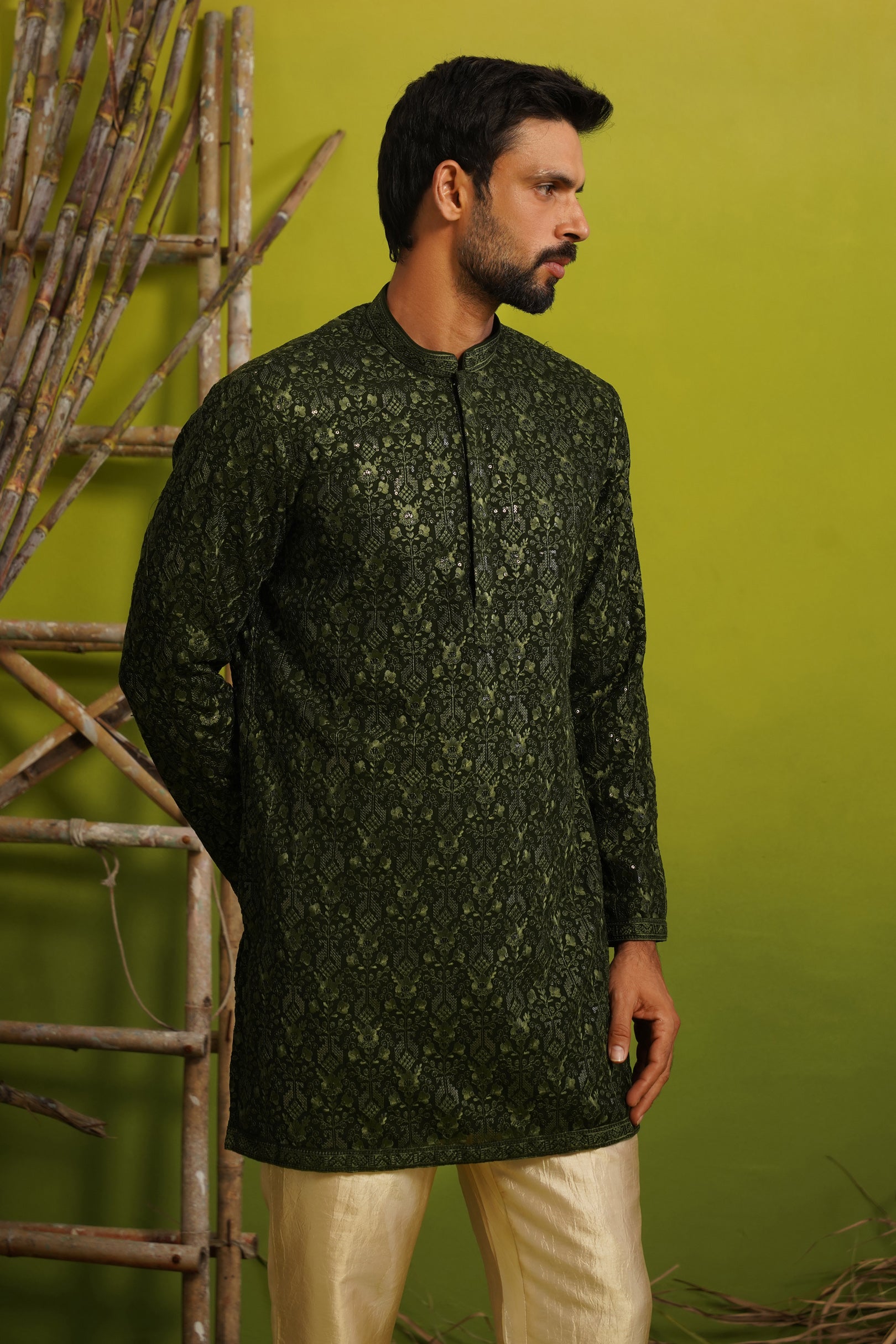 SUKOON BOTTLE GREEN SHORT KURTA SET