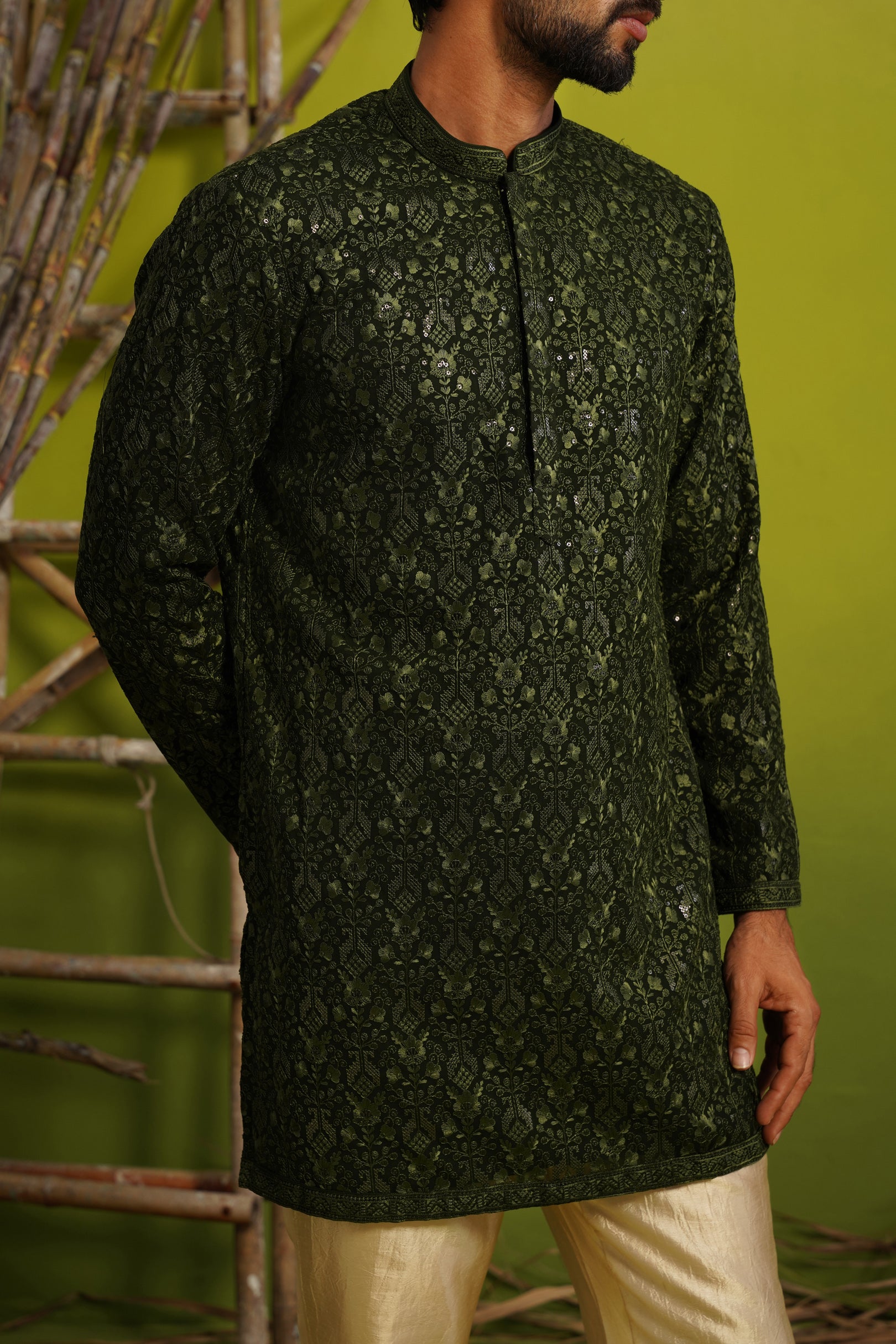 SUKOON BOTTLE GREEN SHORT KURTA SET