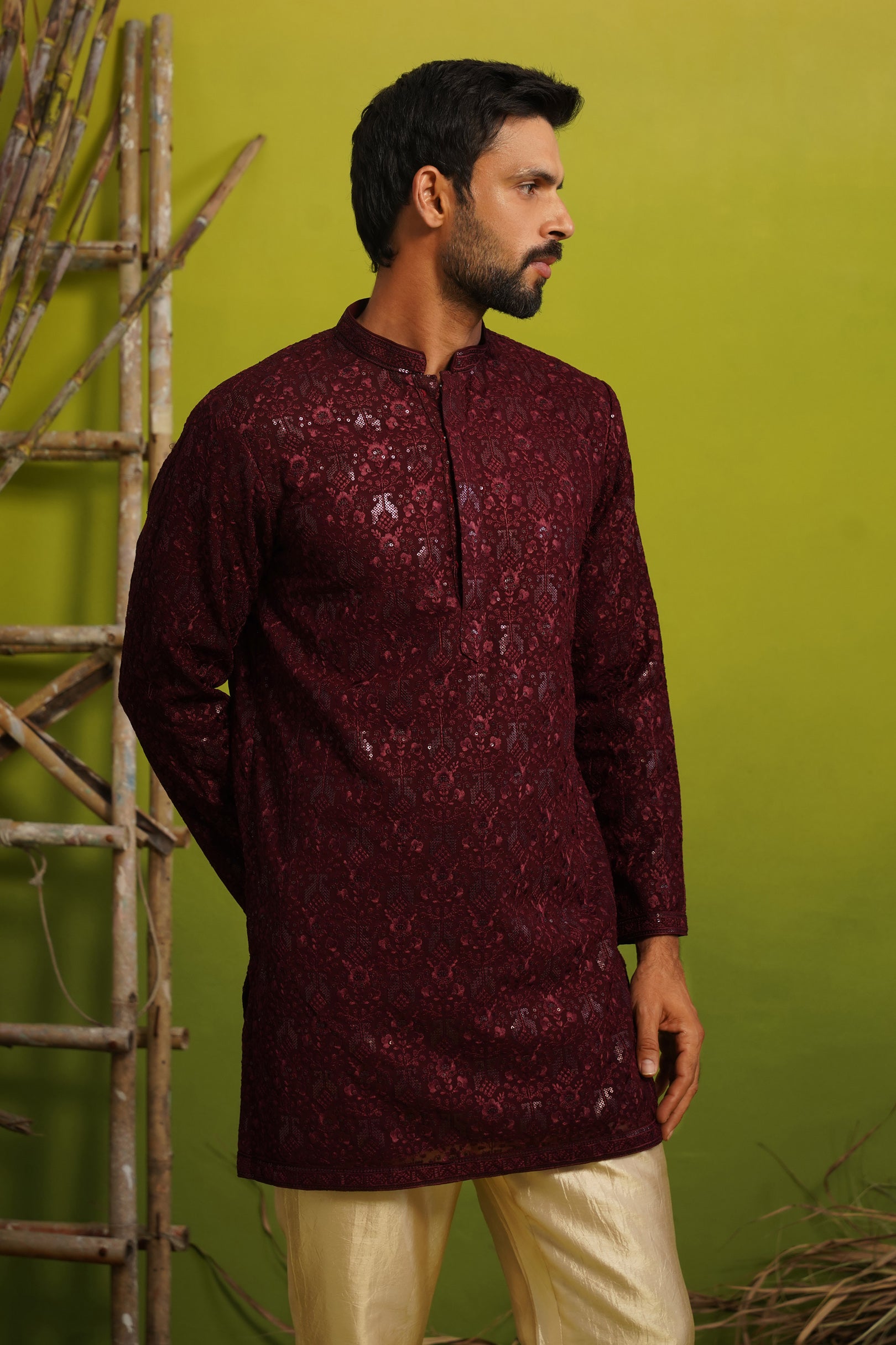 SUKOON WINE SHORT KURTA SET