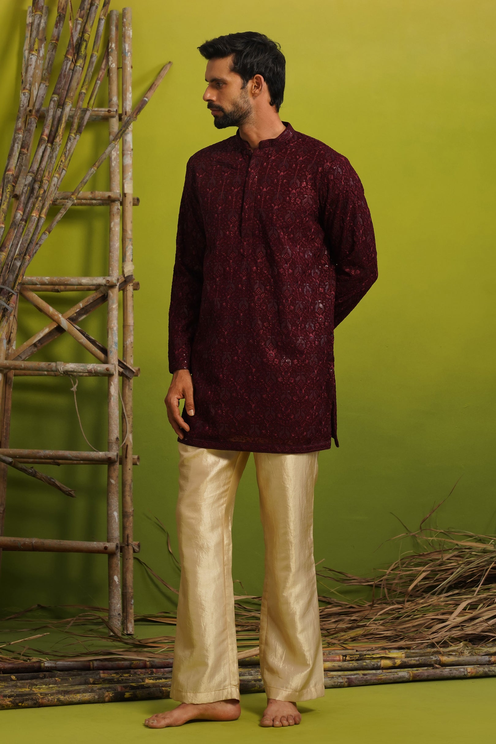 SUKOON WINE SHORT KURTA SET
