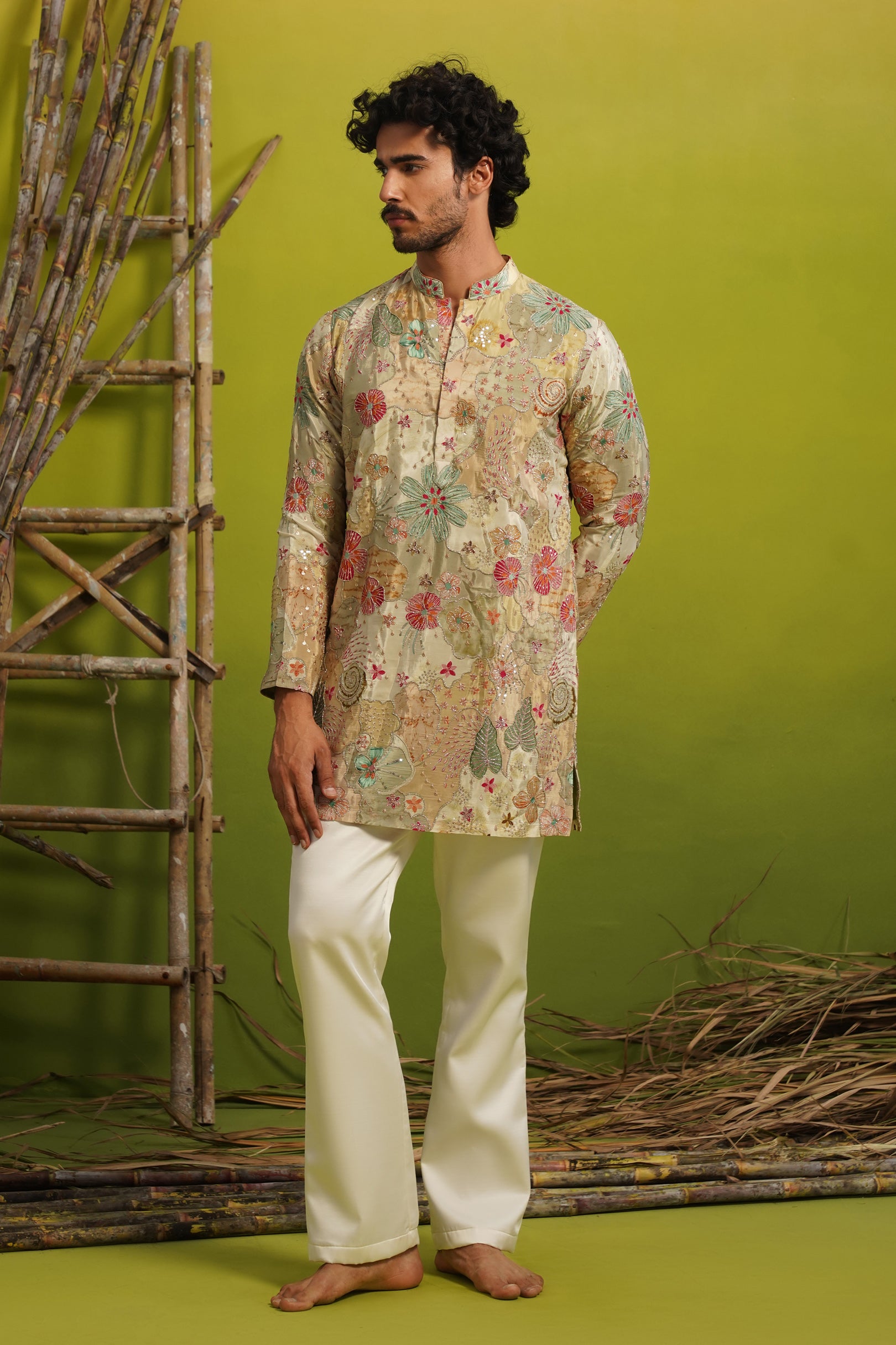 ZORAIN LIGHT MEHENDI SHORT KURTA SET