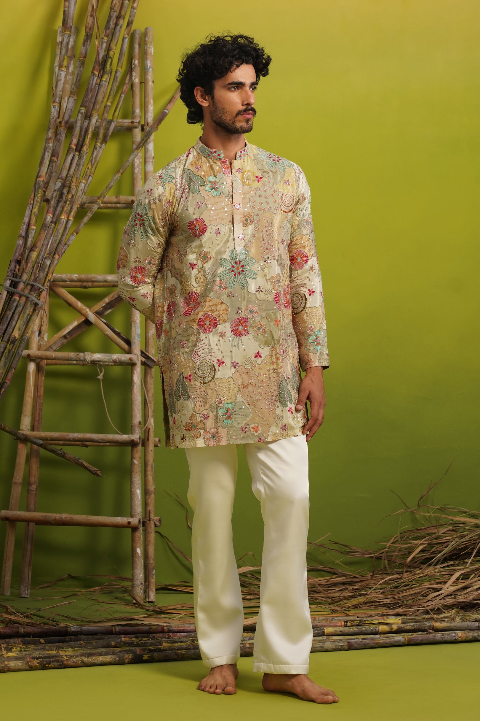 ZORAIN LIGHT MEHENDI SHORT KURTA SET