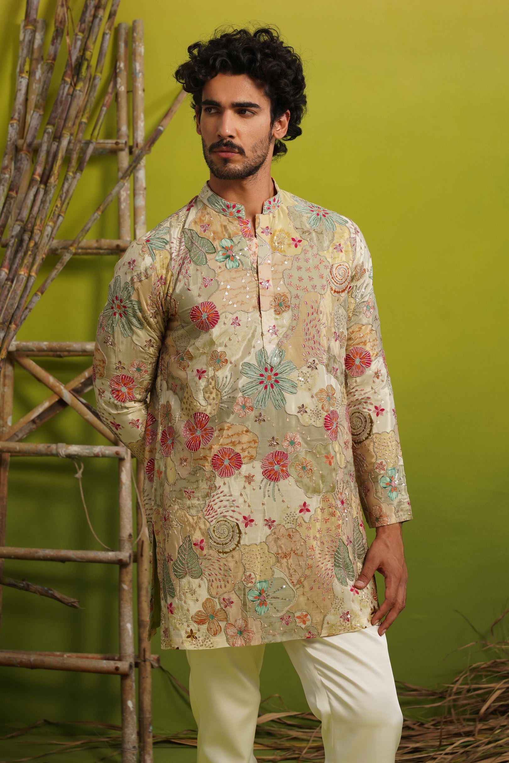 ZORAIN LIGHT MEHENDI SHORT KURTA SET