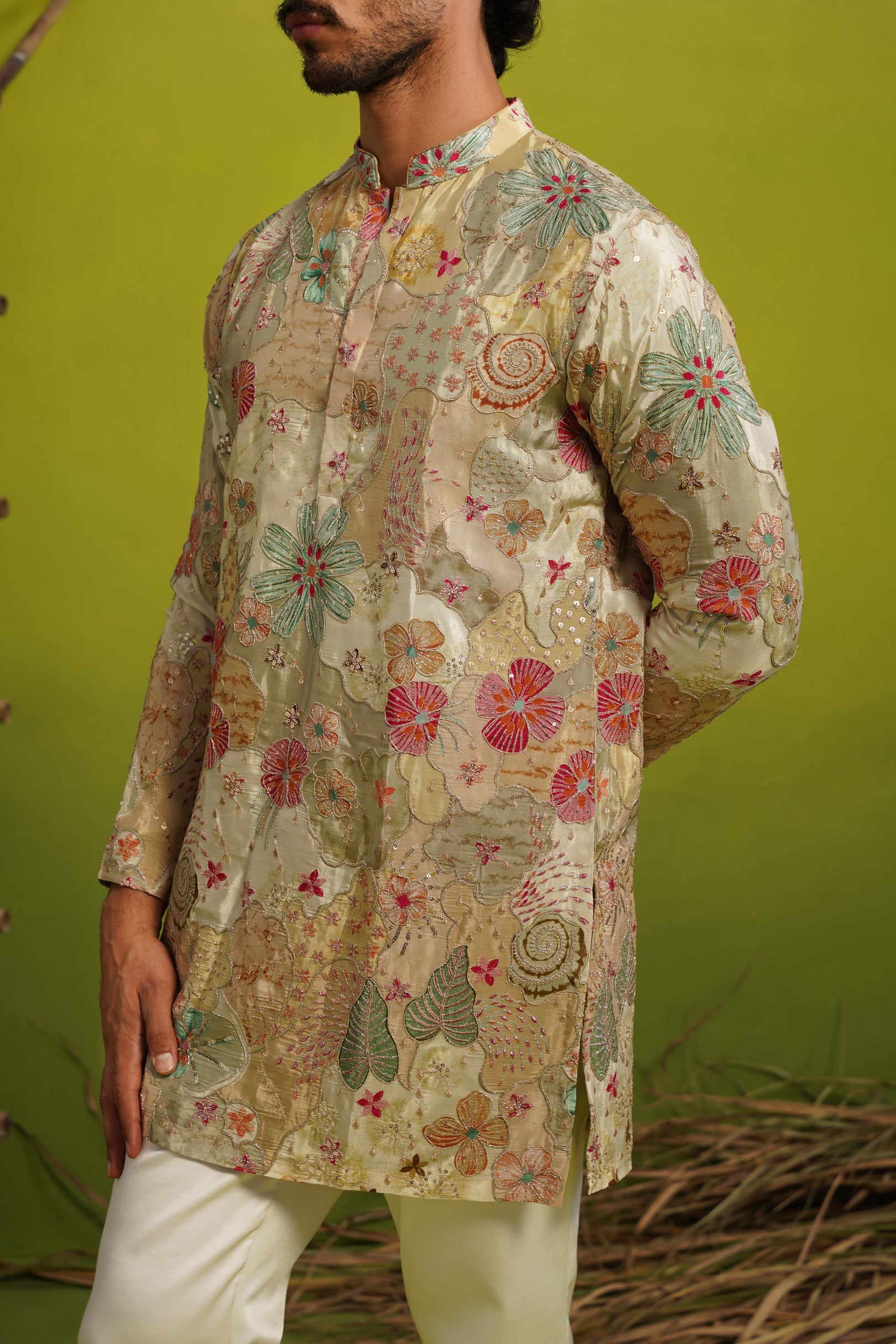 ZORAIN LIGHT MEHENDI SHORT KURTA SET