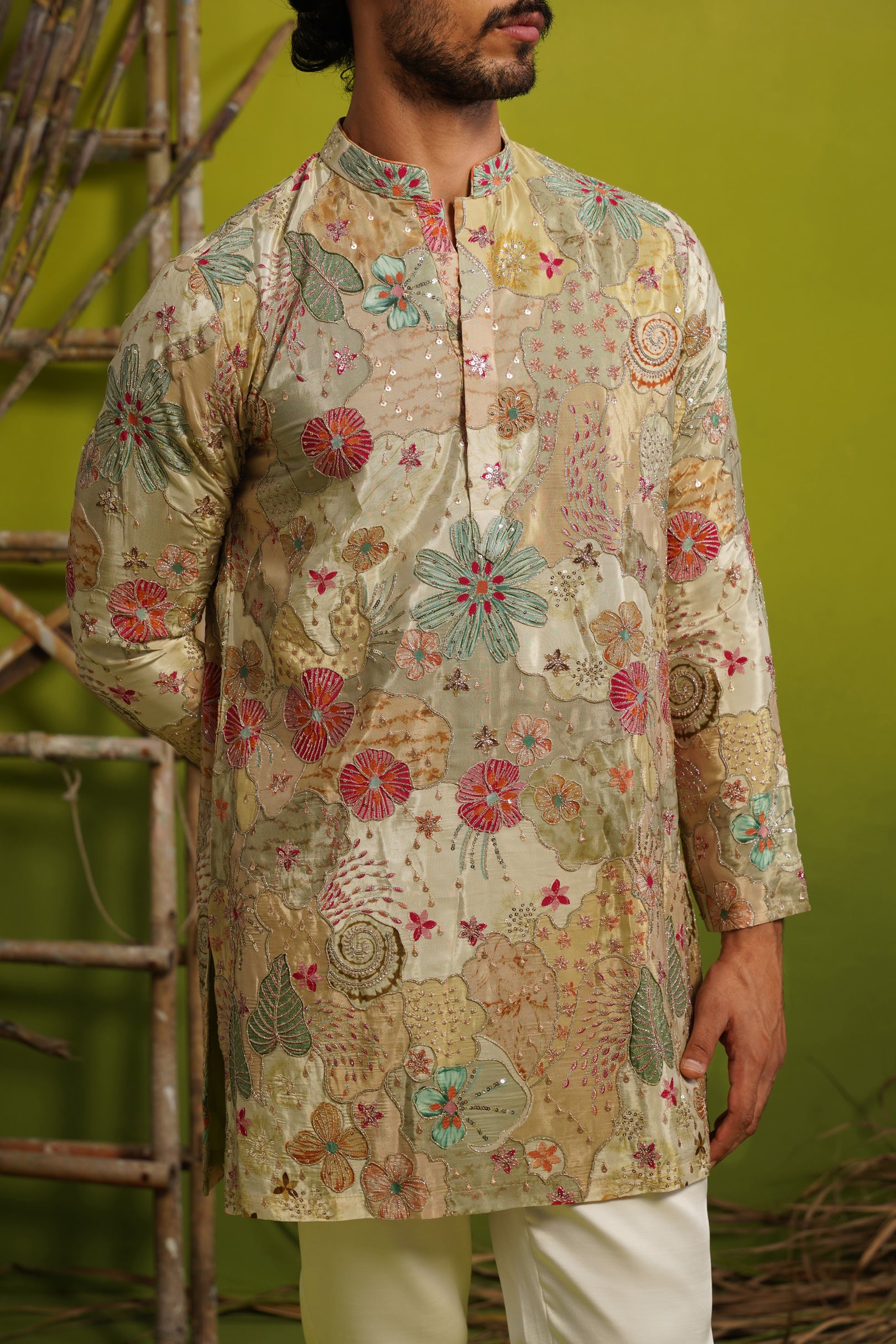 ZORAIN LIGHT MEHENDI SHORT KURTA SET