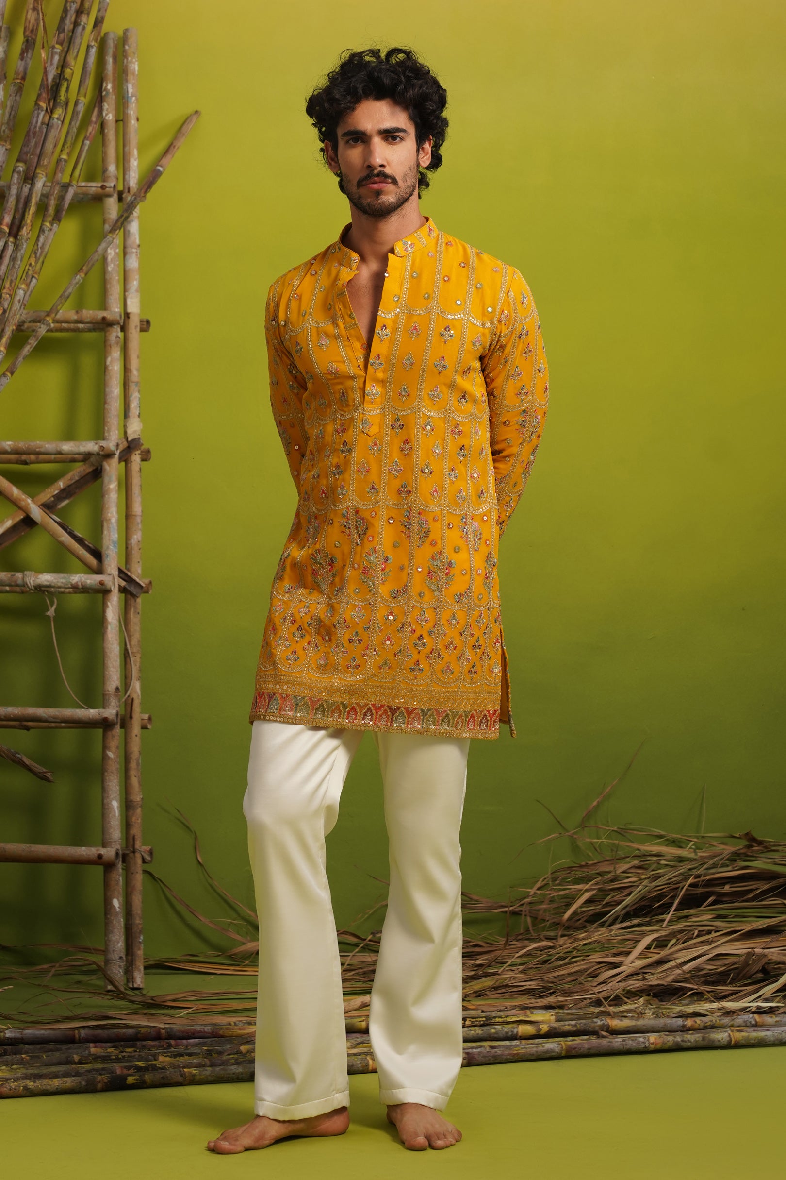 SURKH HALDI SHORT KURTA SET