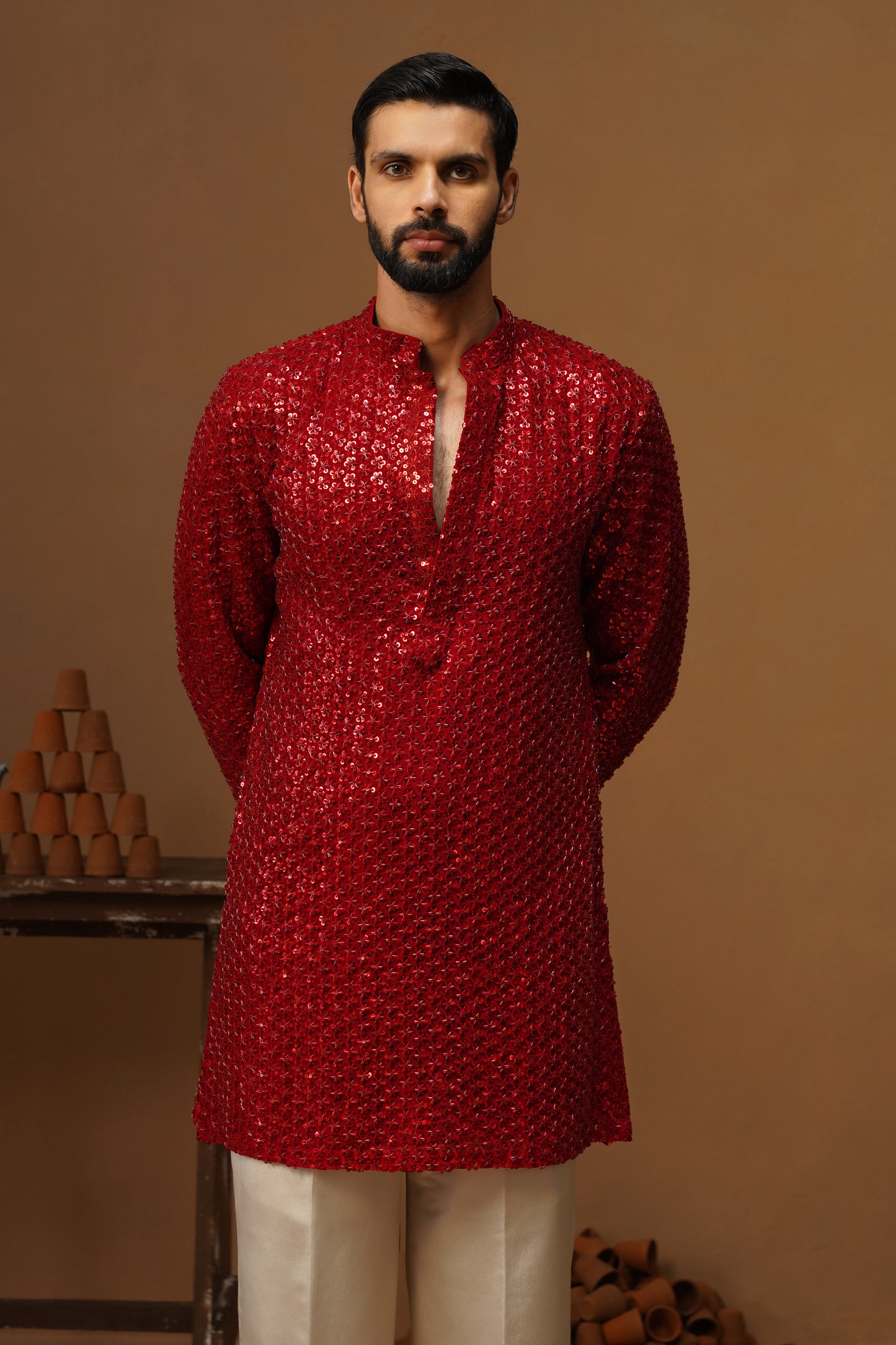 VED RED SHORT KURTA SET