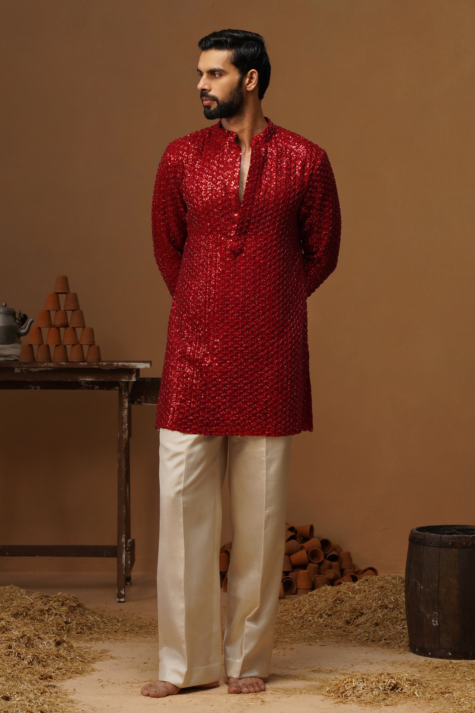 VED RED SHORT KURTA SET