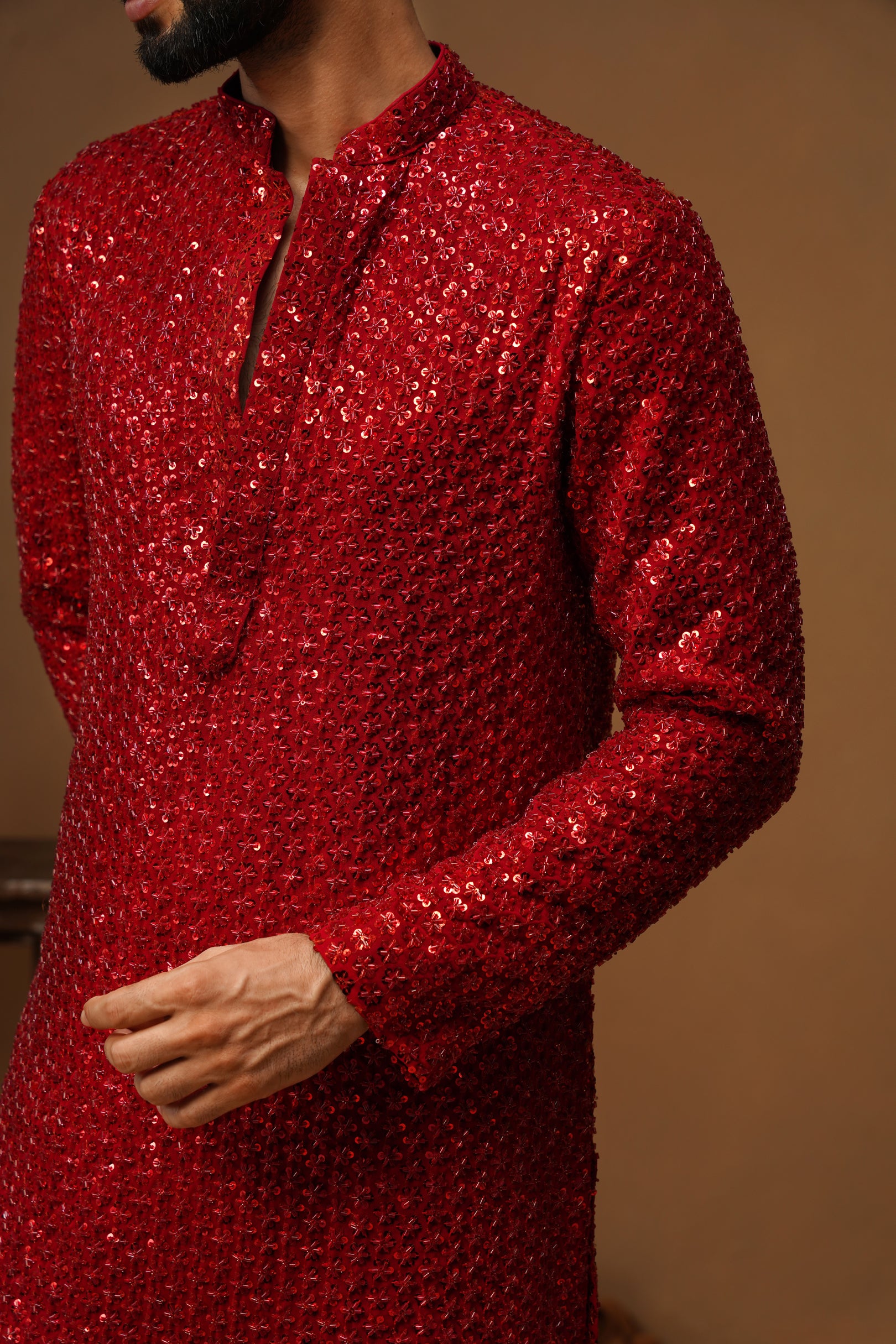 VED RED SHORT KURTA SET
