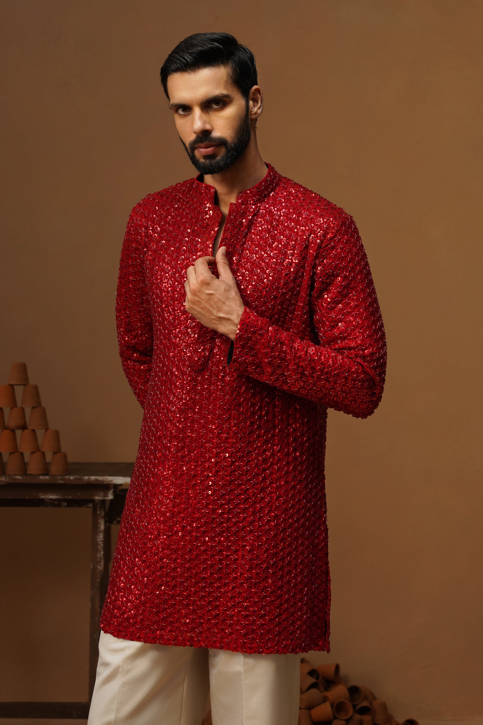 VED RED SHORT KURTA SET