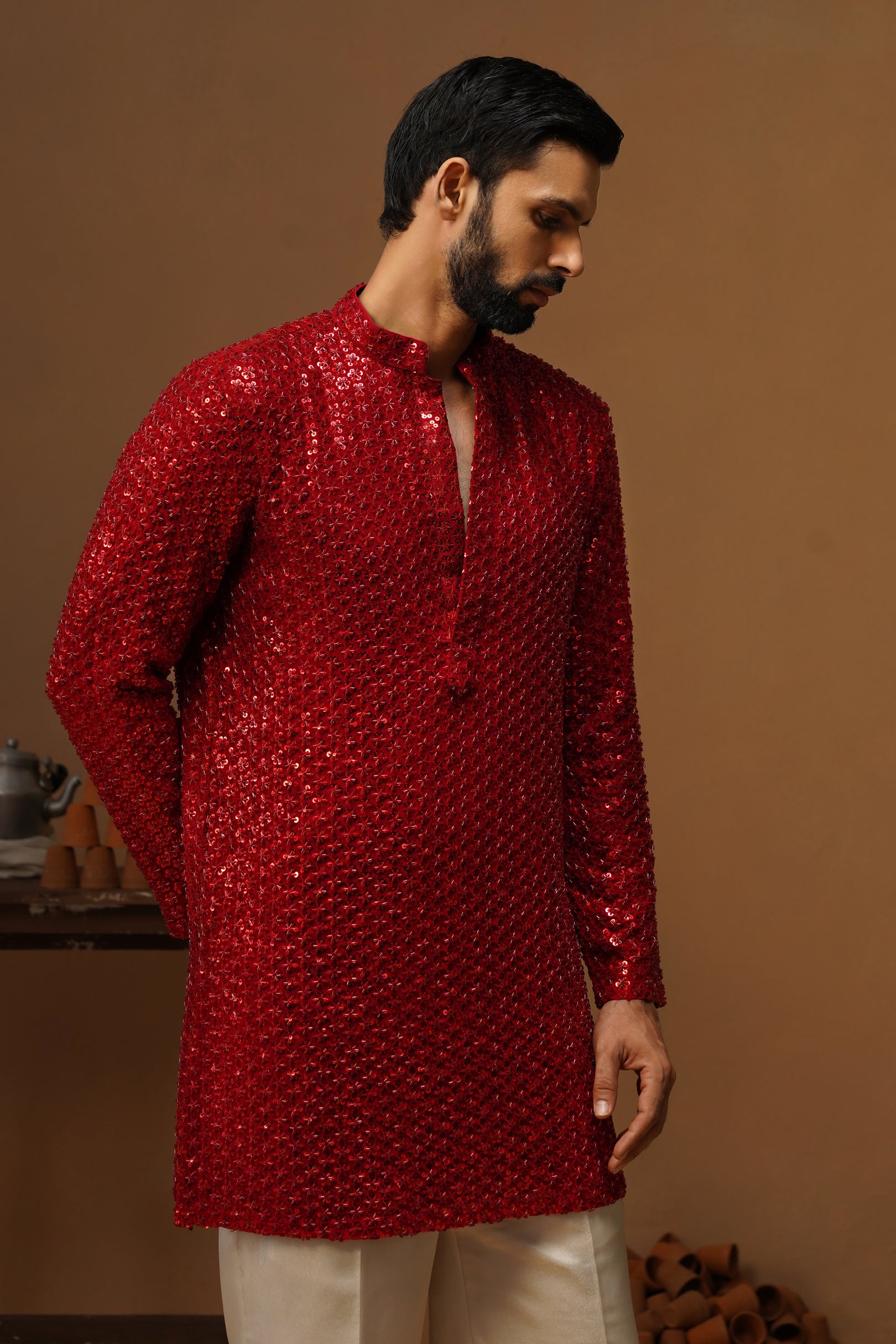 VED RED SHORT KURTA SET